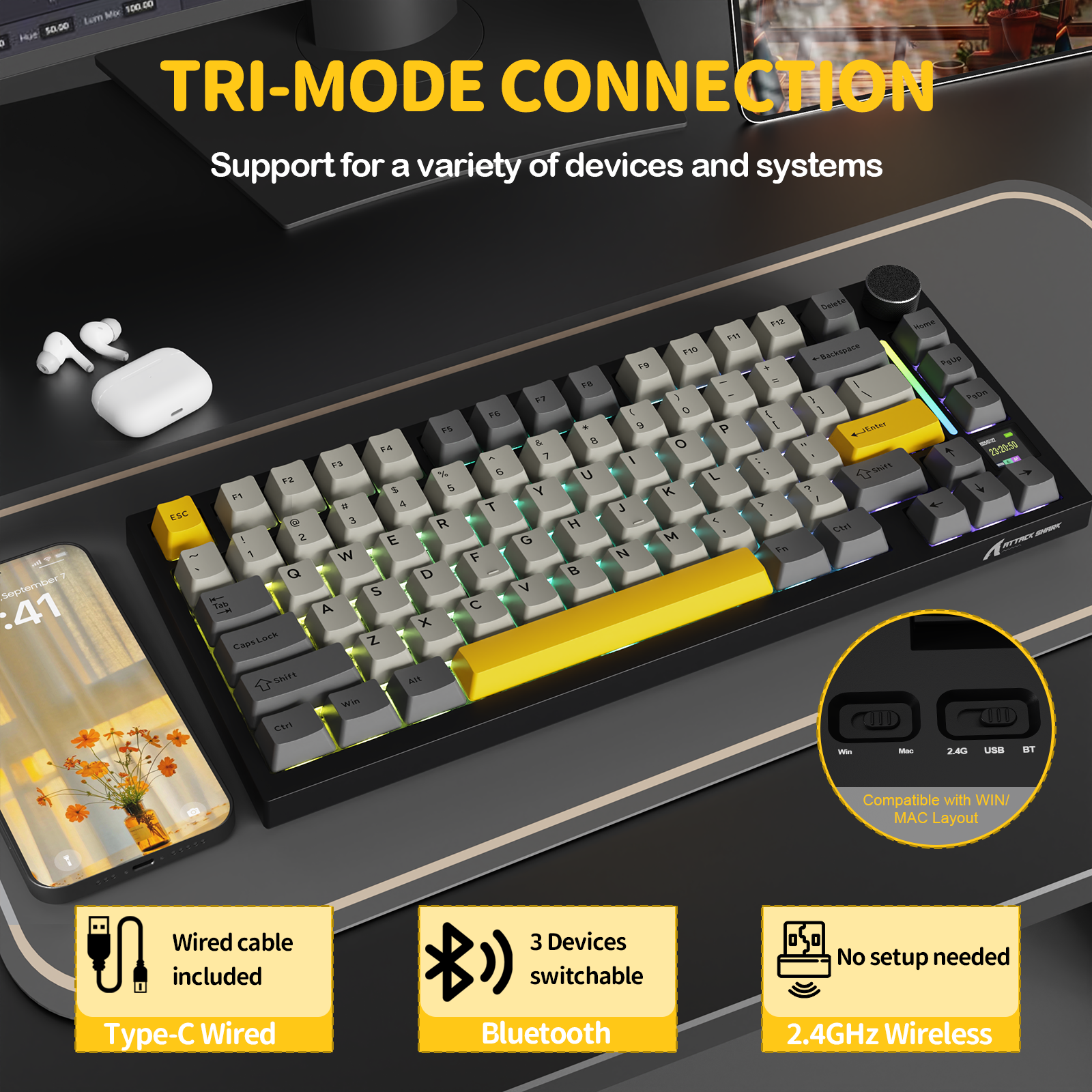 Teclado Mecânico Tri-modo ATTACK SHARK X820Ultra Gasket