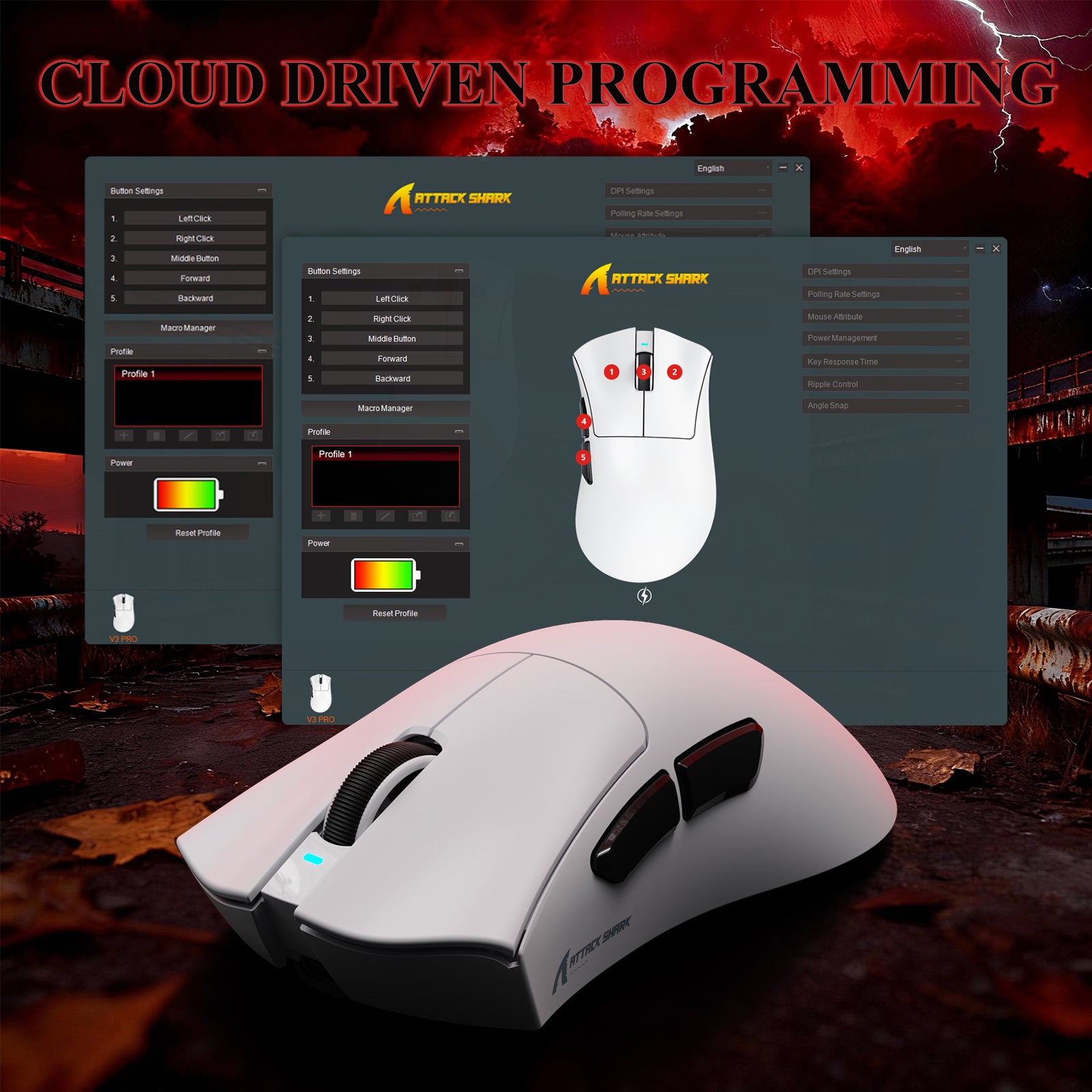 Mouse Gamer Tri-modo Ultra-Leve ATTACK SHARK V3PRO com Dock de Carregamento