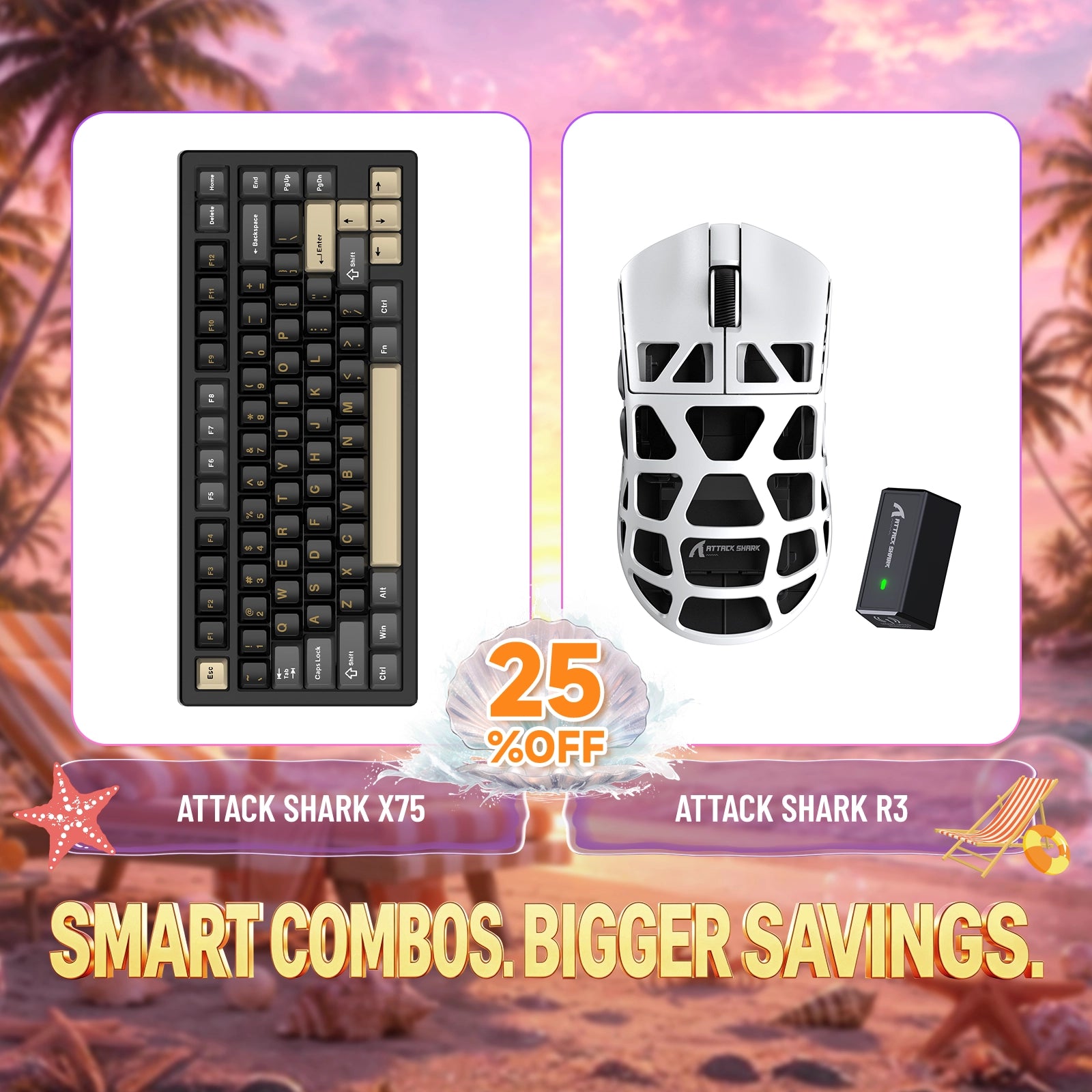Kit ATTACK SHARK X75 Teclado de Alumínio Completo + Mouse Gamer de Liga de Magnésio R3
