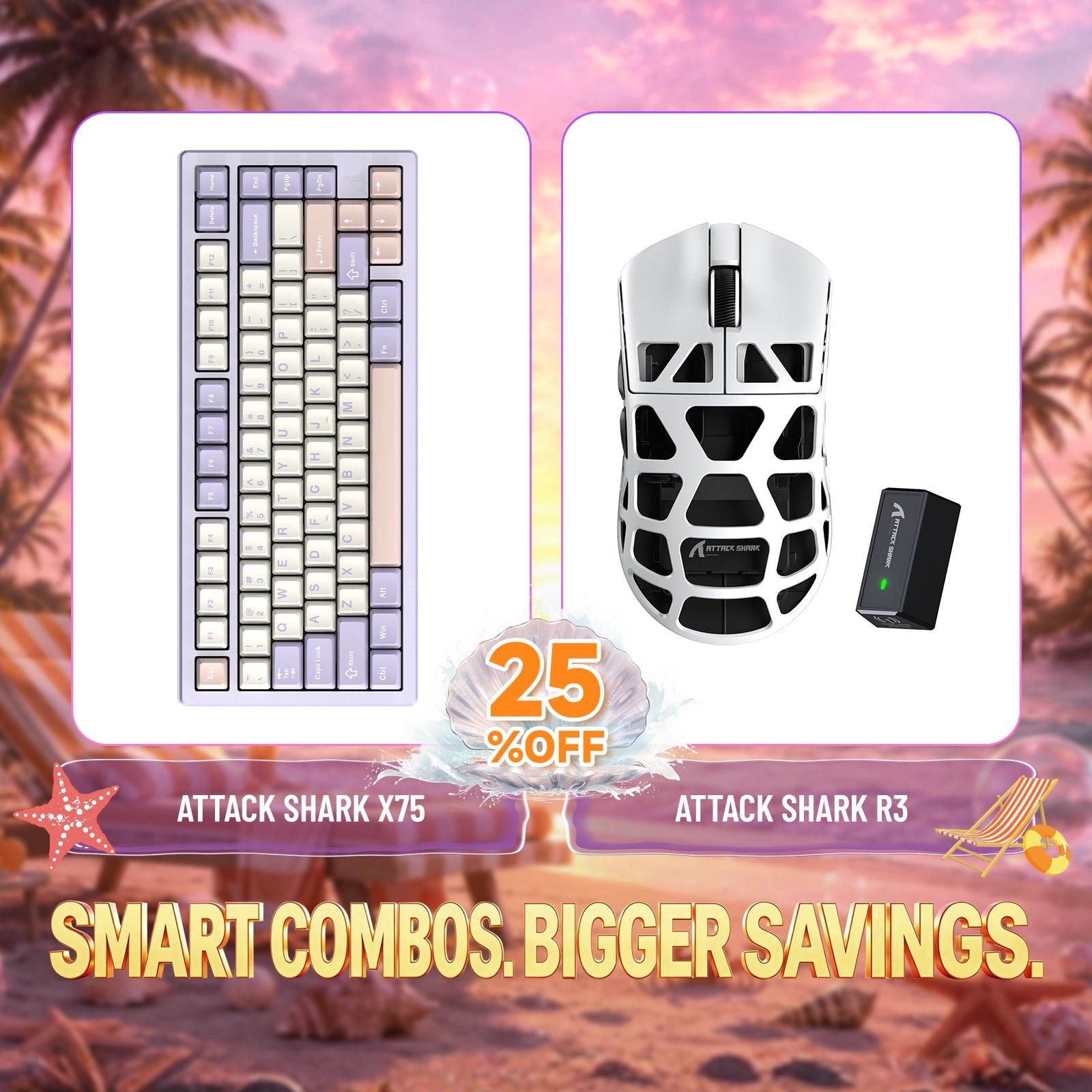 Kit ATTACK SHARK X75 Teclado de Alumínio Completo + Mouse Gamer de Liga de Magnésio R3