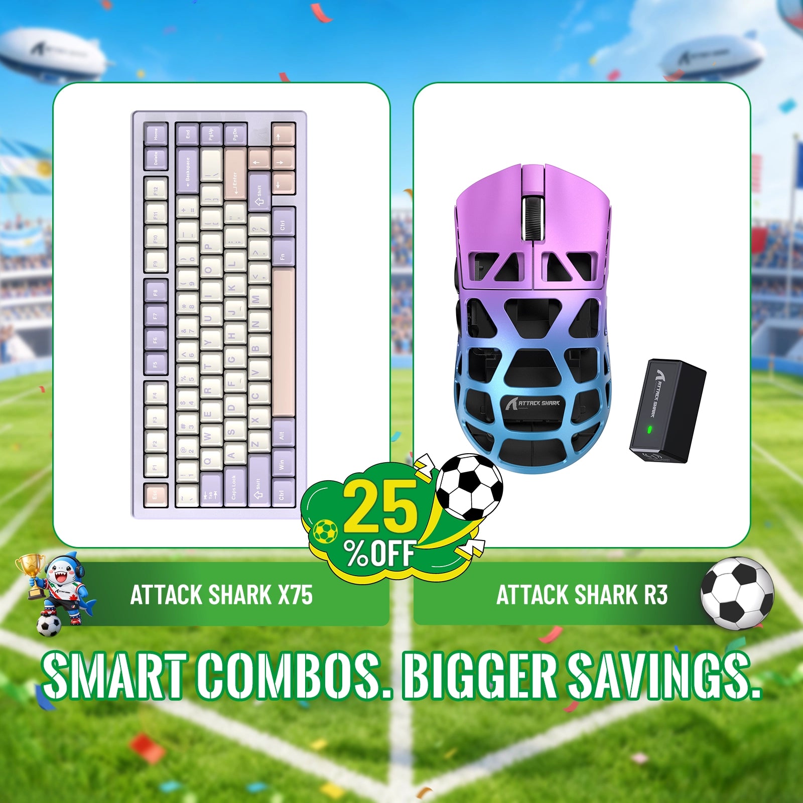Kit ATTACK SHARK X75 Teclado de Alumínio Completo + Mouse Gamer de Liga de Magnésio R3