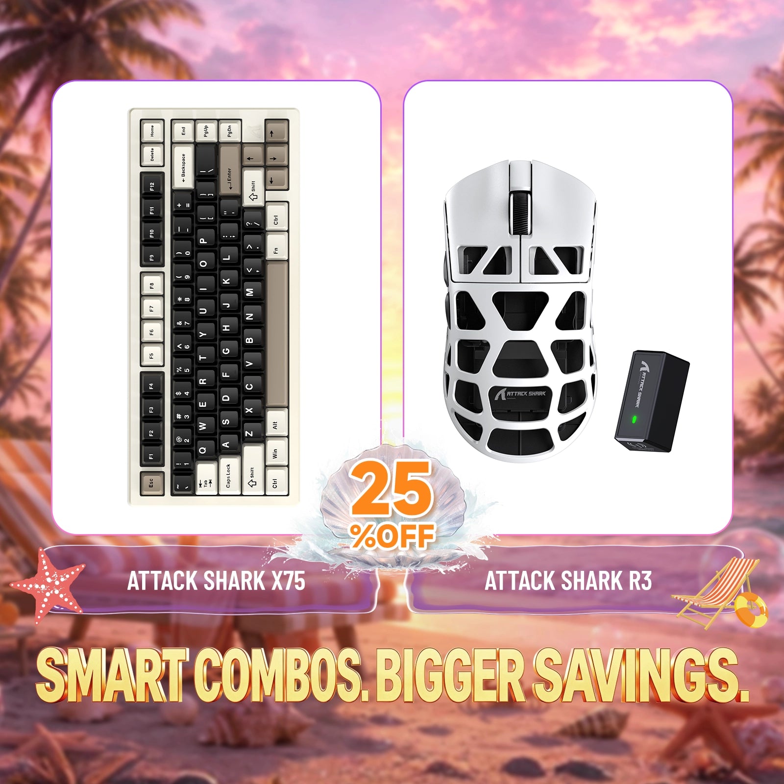 Kit ATTACK SHARK X75 Teclado de Alumínio Completo + Mouse Gamer de Liga de Magnésio R3