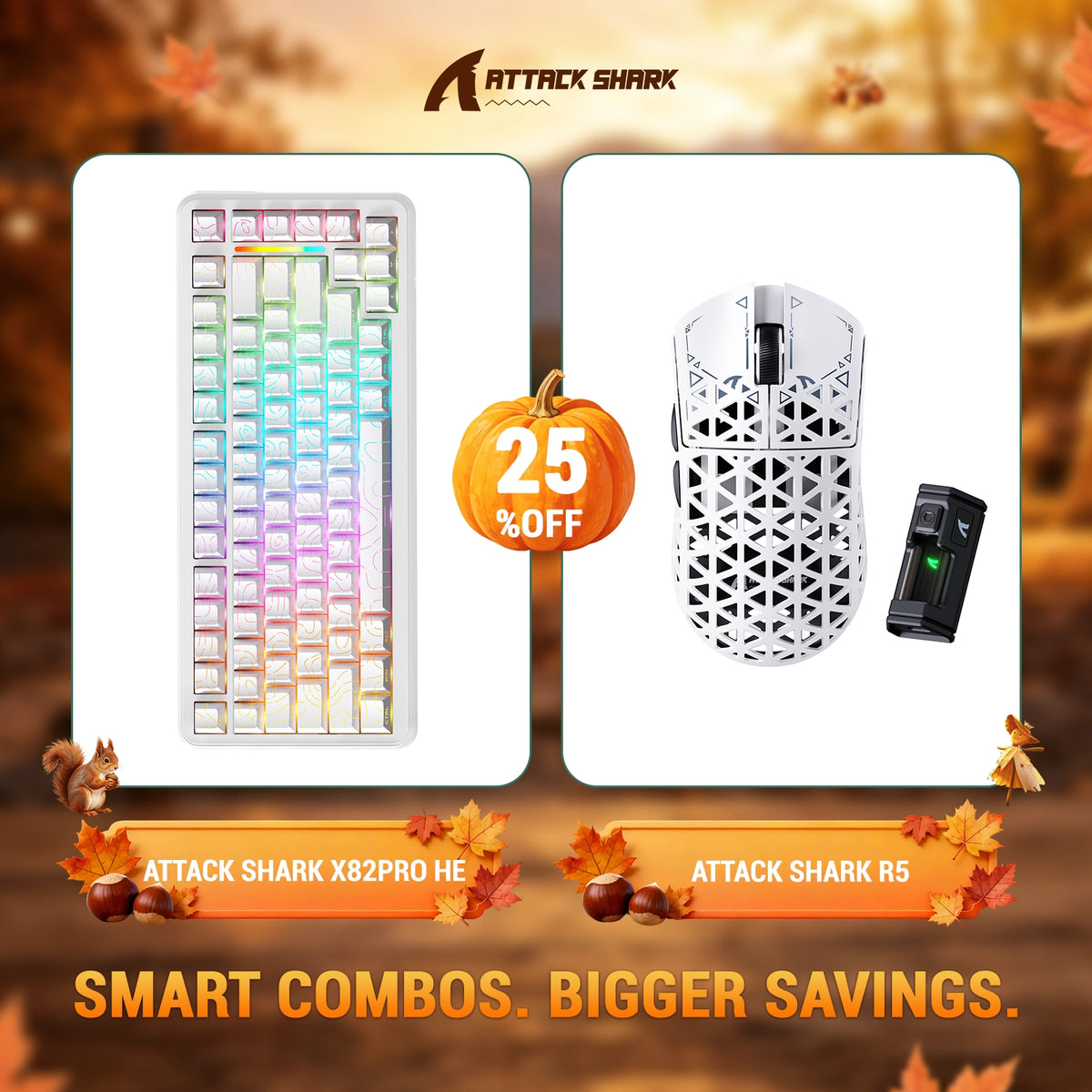 Pacote de teclado com Rapid Trigger ATTACK SHARK X82 PRO HE + mouse gamer sem fio R5 de fibra de carbono