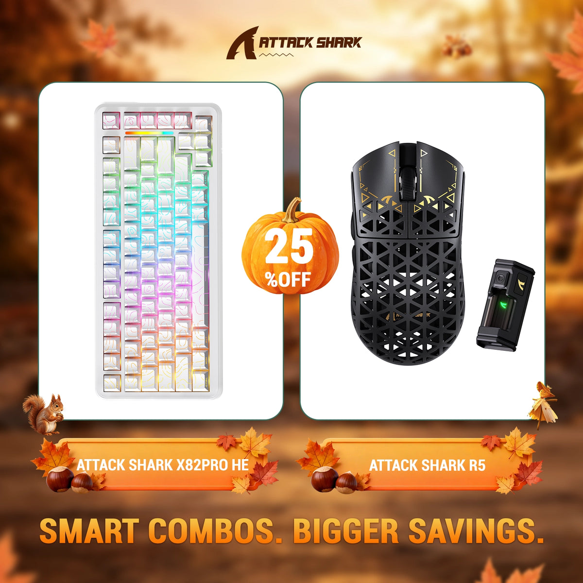 Pacote de teclado com Rapid Trigger ATTACK SHARK X82 PRO HE + mouse gamer sem fio R5 de fibra de carbono