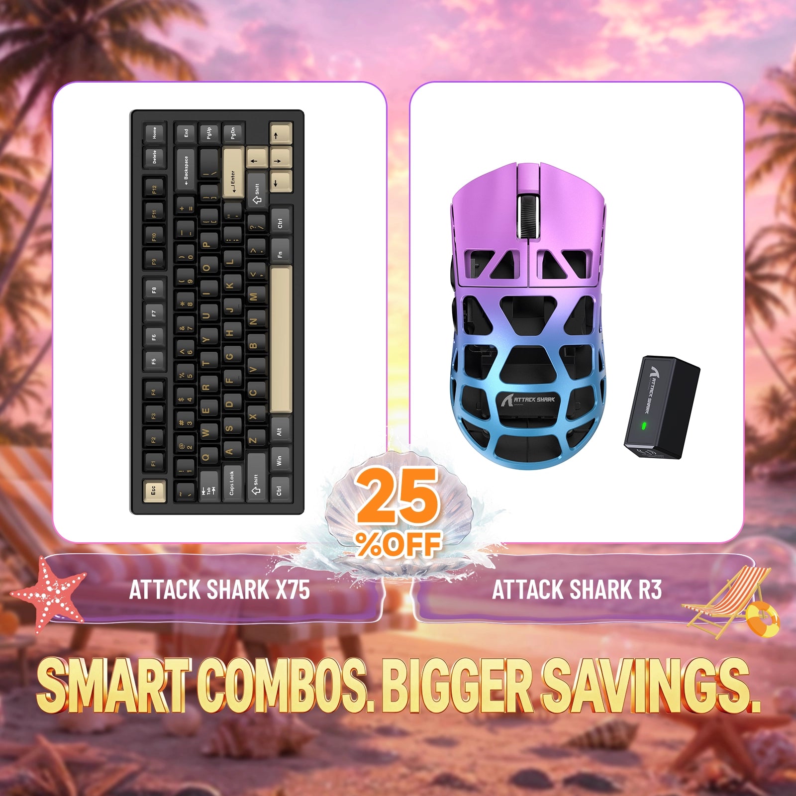 Kit ATTACK SHARK X75 Teclado de Alumínio Completo + Mouse Gamer de Liga de Magnésio R3