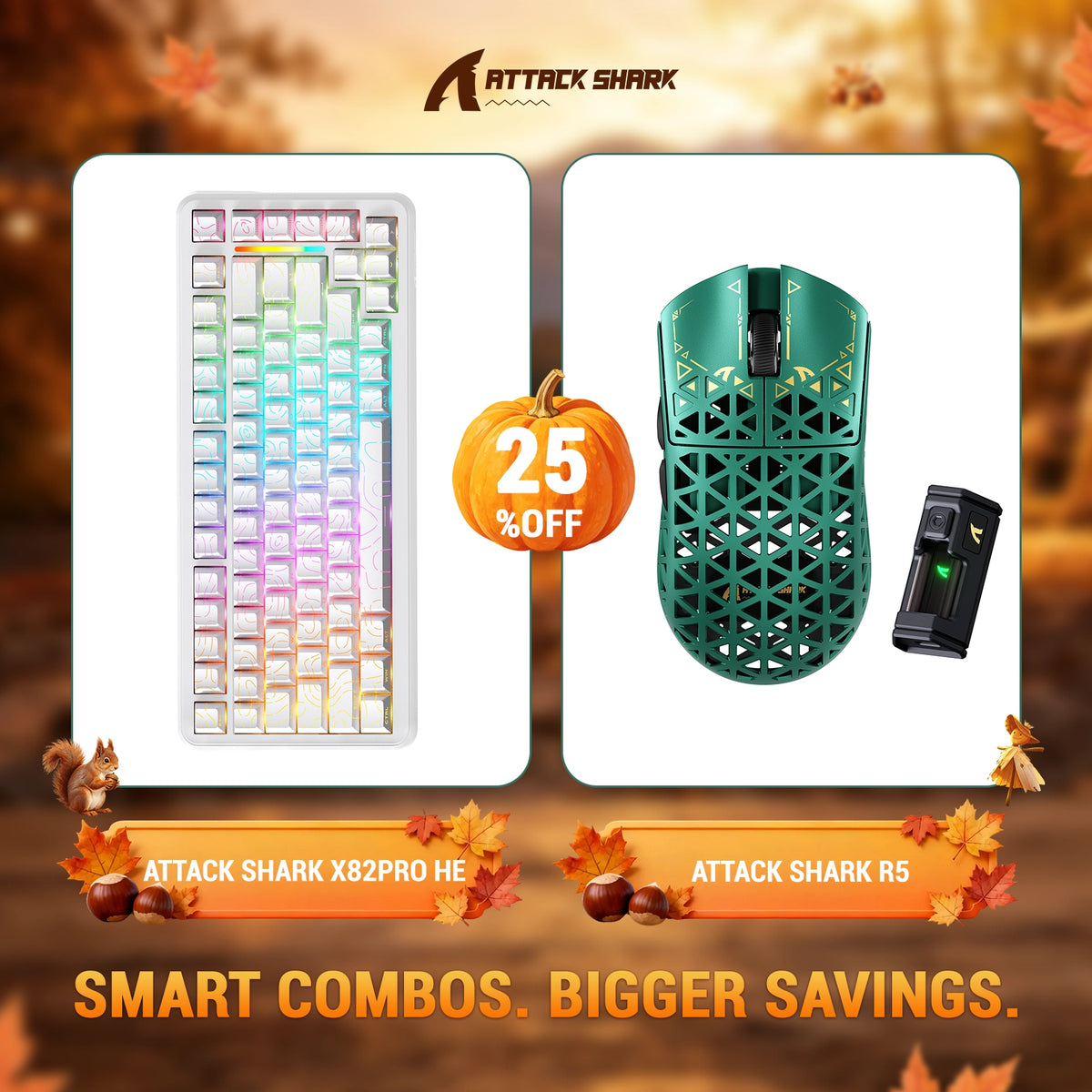 Pacote de teclado com Rapid Trigger ATTACK SHARK X82 PRO HE + mouse gamer sem fio R5 de fibra de carbono
