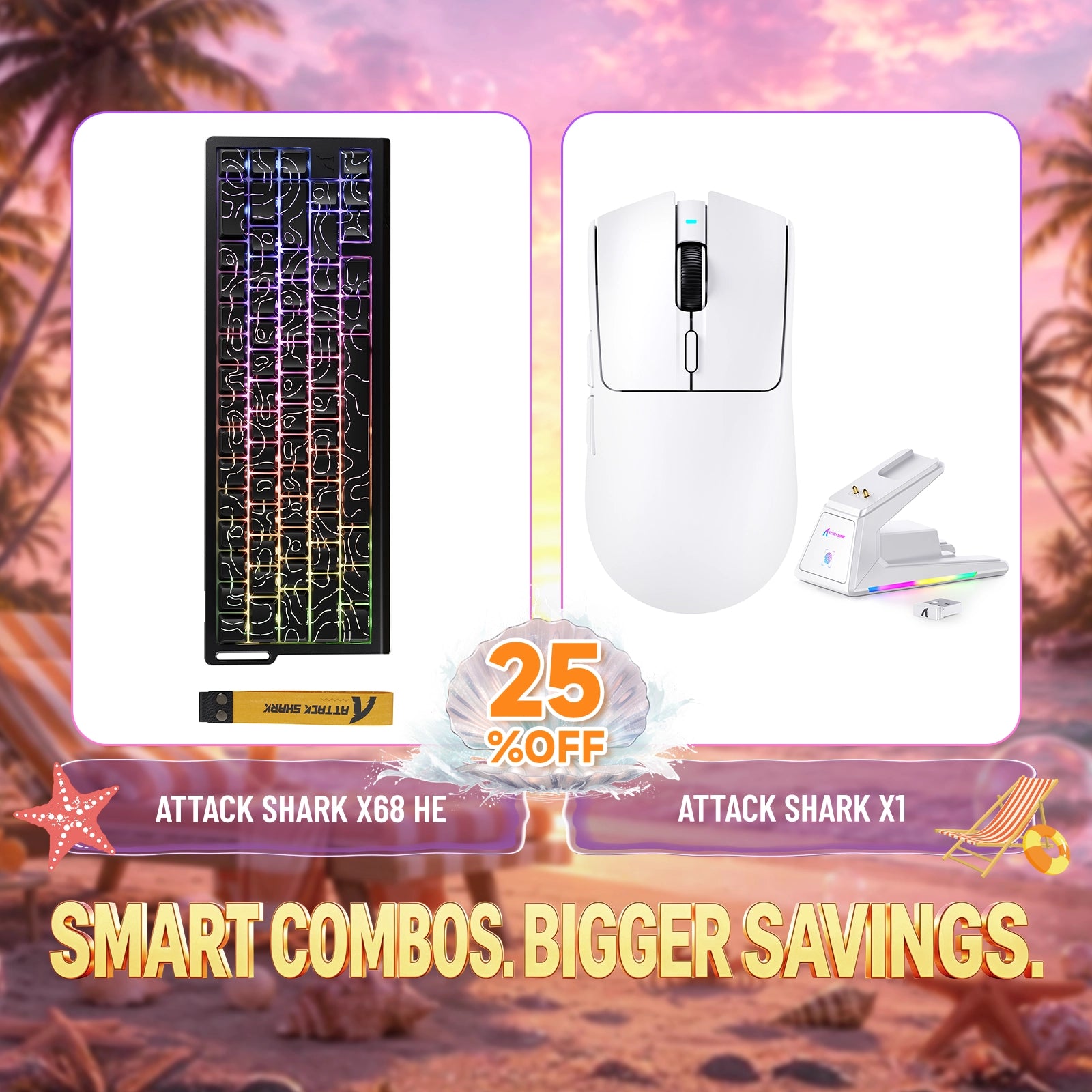 Kit ATTACK SHARK X68HE Teclado Rapid Trigger + Mouse Gamer Sem Fio X1