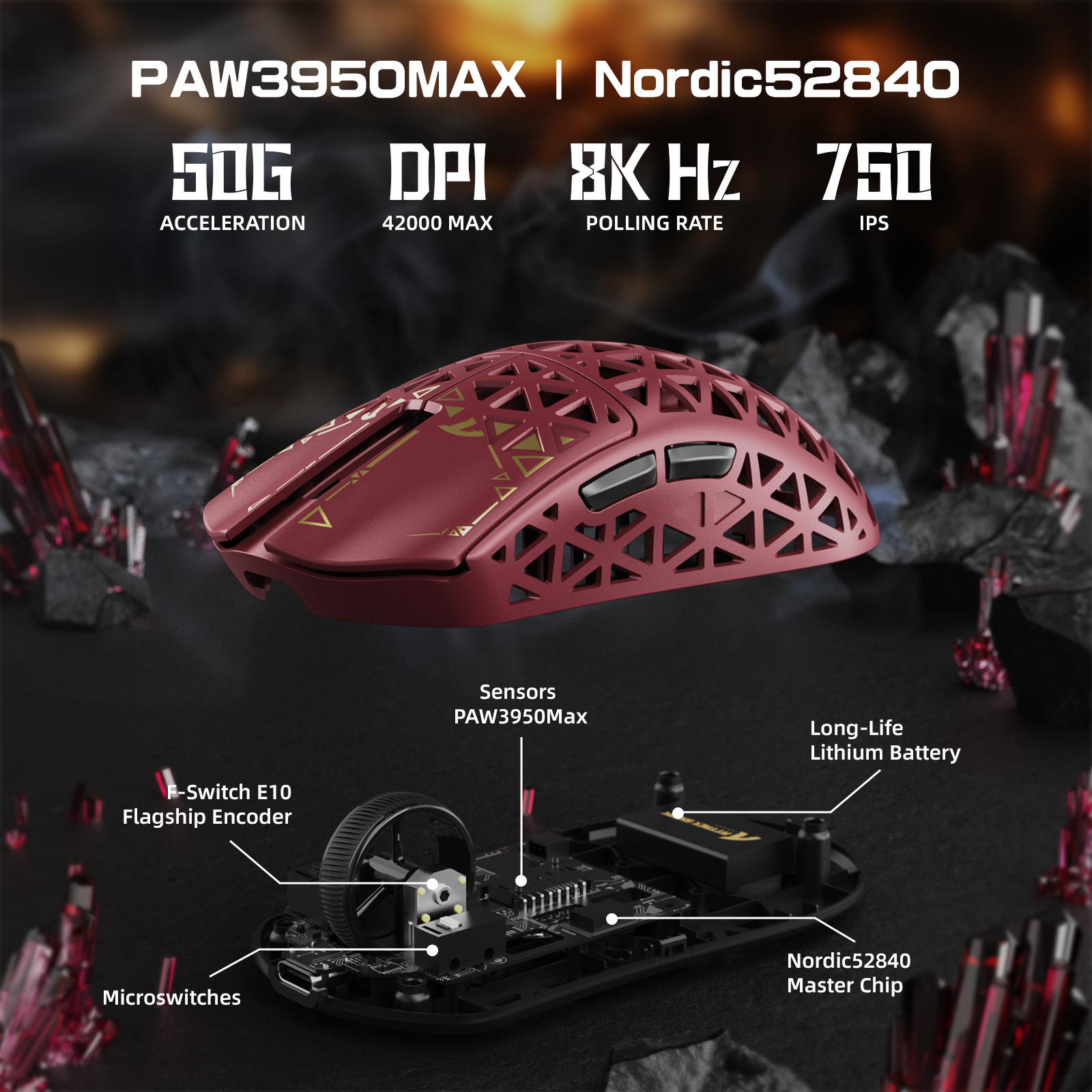 Mouse Gamer Sem Fio ATTACK SHARK R5 ULTRA Fibra de Carbono 8K PAW3950MAX