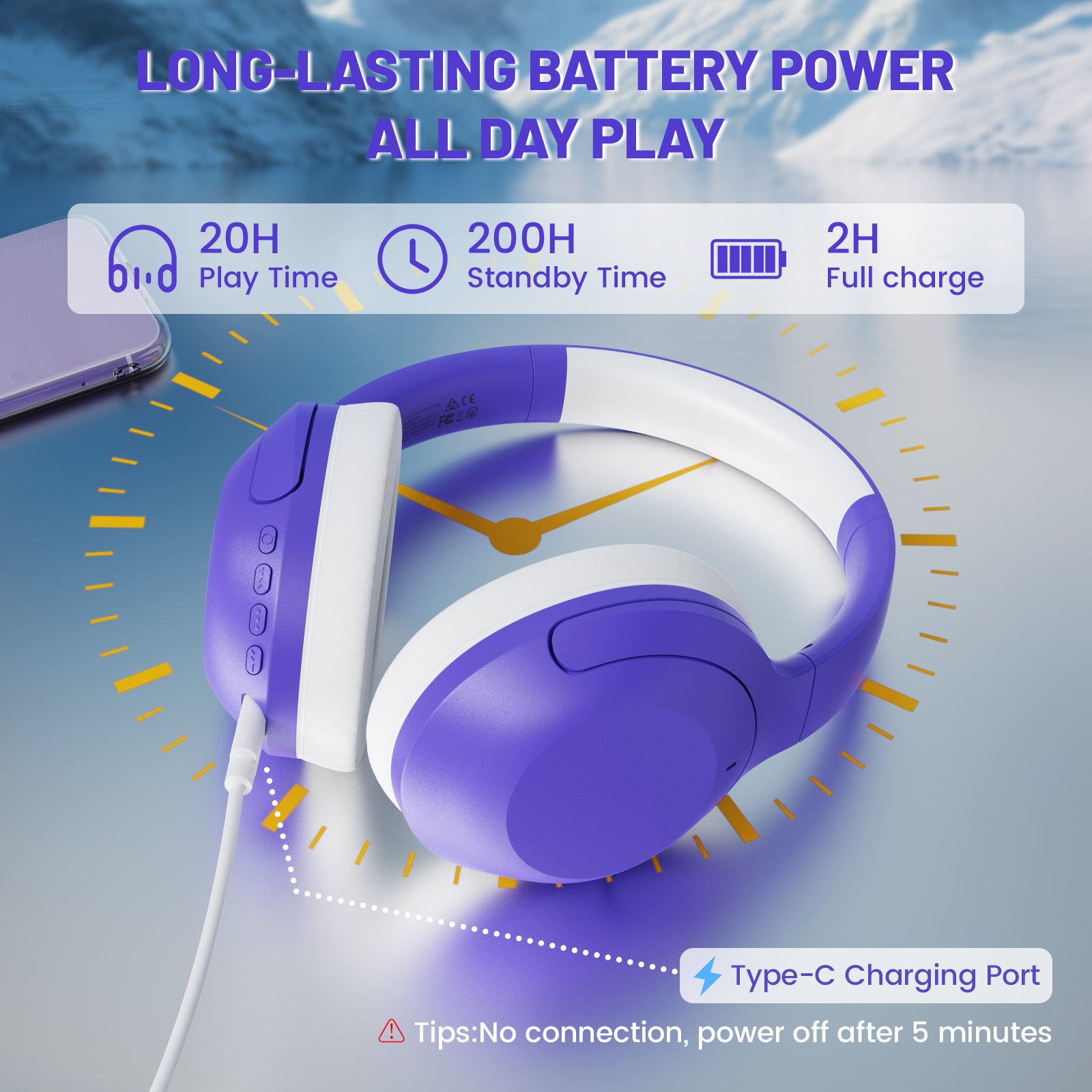 ATTACK SHARK G300 ANC headphones, featuring 20H playtime, 200H standby, and 2H full charge with Type-C charging port.