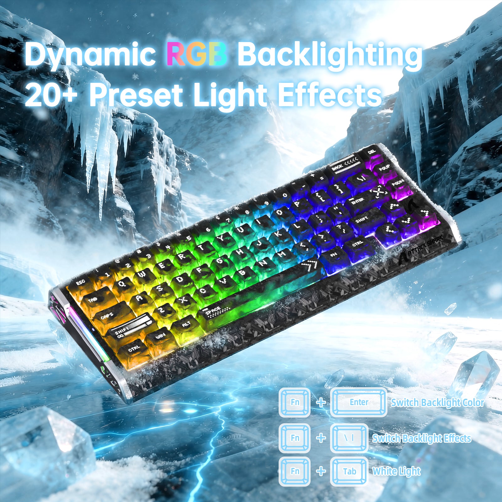 Teclado com Fio ATTACK SHARK R68 HE Rapid Trigger com Switch Magnético em Fibra de Carbono e Cabo RGB Enrolado C01 Ultra