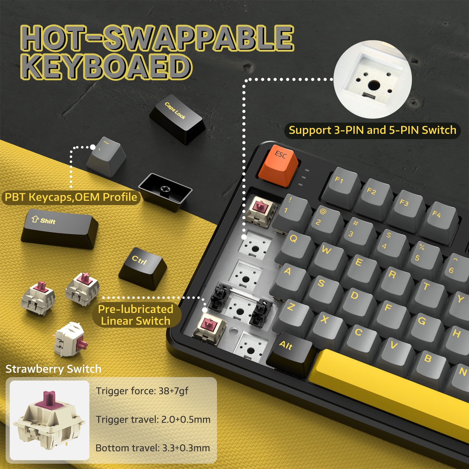 ATTACK SHARK X87 Teclado Mecânico Tri-modo com Gaxeta