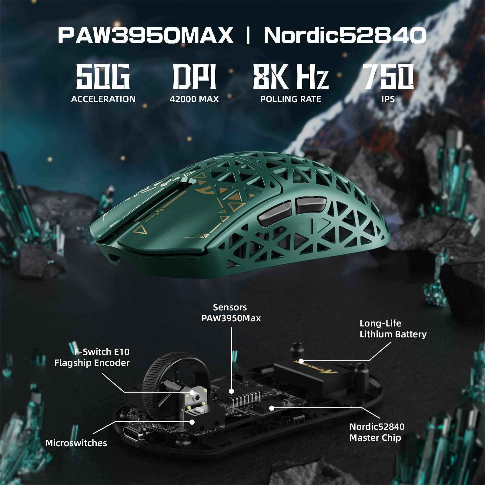 Mouse Gamer Sem Fio ATTACK SHARK R5 ULTRA Fibra de Carbono 8K PAW3950MAX