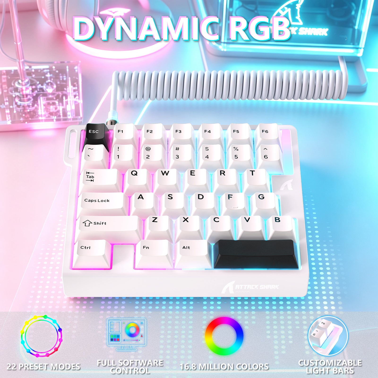 Teclado com Interruptor Magnético One-Handed ATTACK SHARK M36 HE & Cabo Aviador LED ULTRA C01