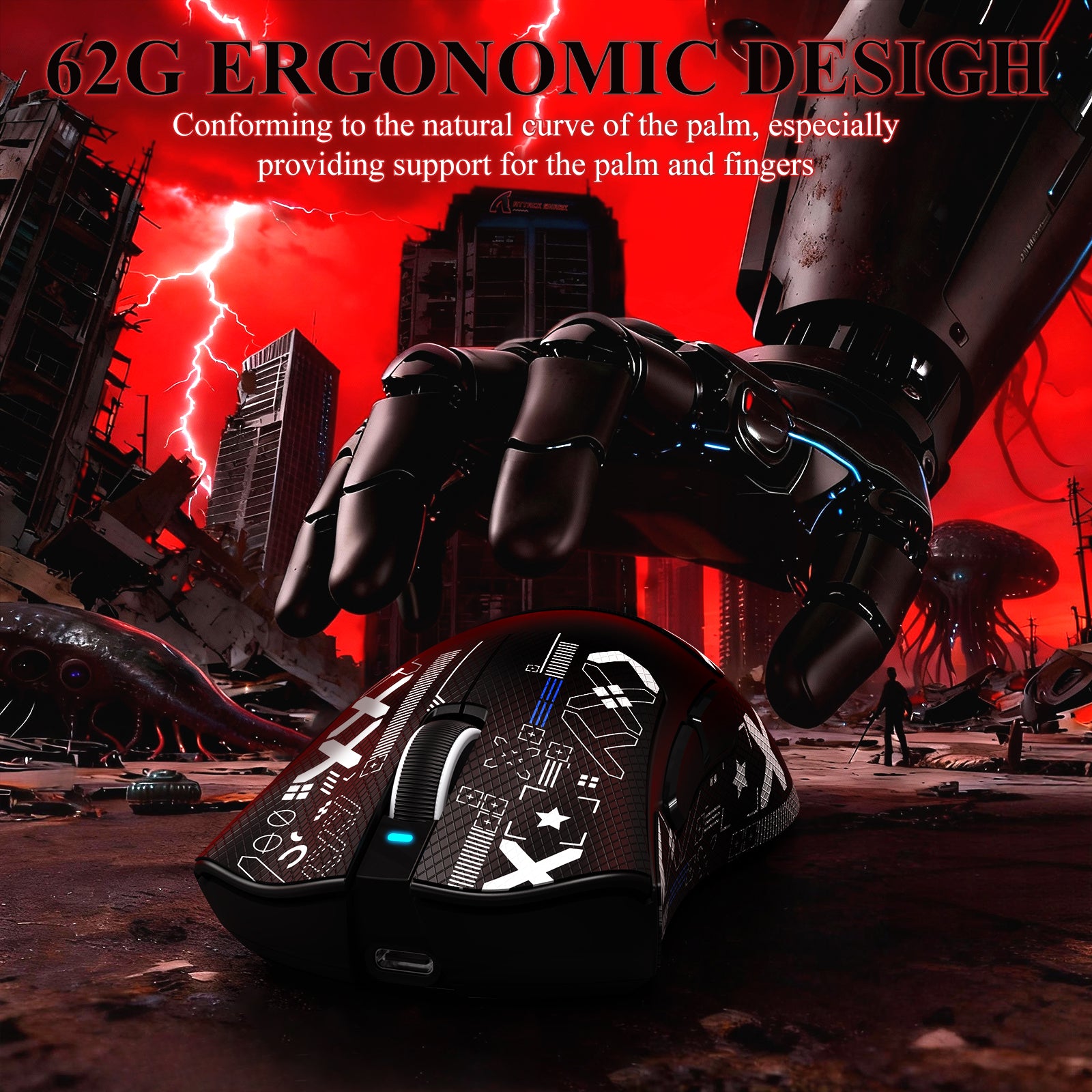 Mouse Gamer Tri-modo Ultra-Leve ATTACK SHARK V3PRO com Dock de Carregamento