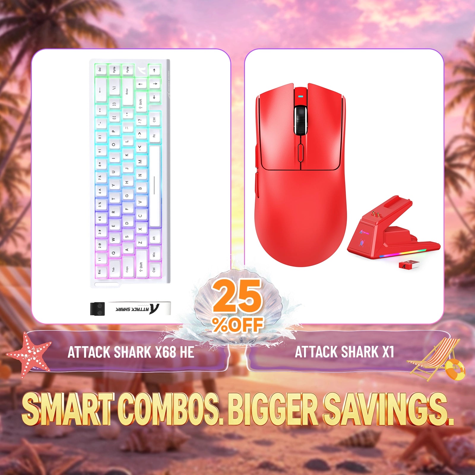 Kit ATTACK SHARK X68HE Teclado Rapid Trigger + Mouse Gamer Sem Fio X1