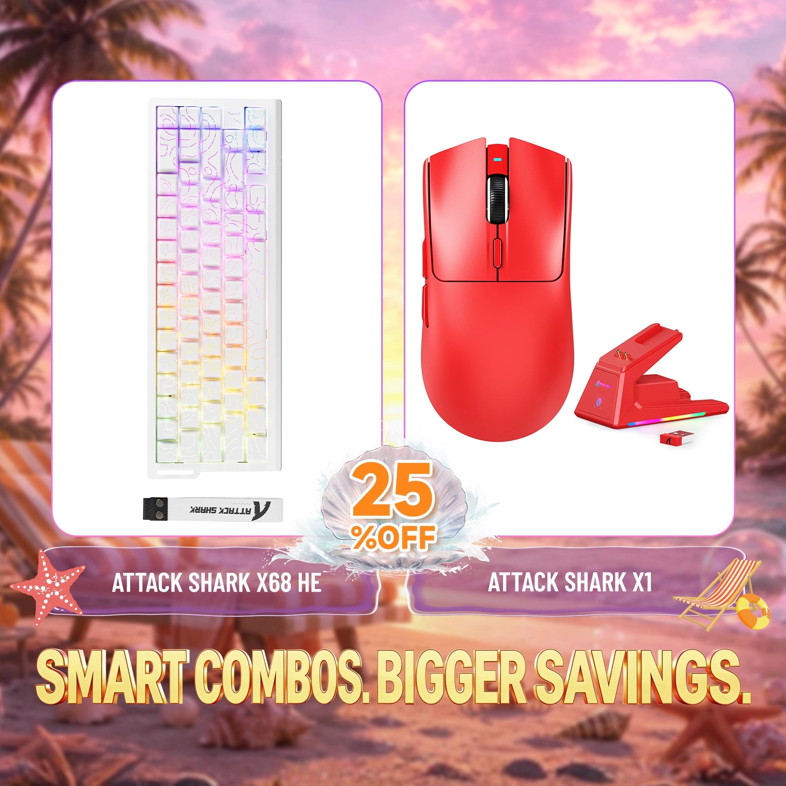 Kit ATTACK SHARK X68HE Teclado Rapid Trigger + Mouse Gamer Sem Fio X1