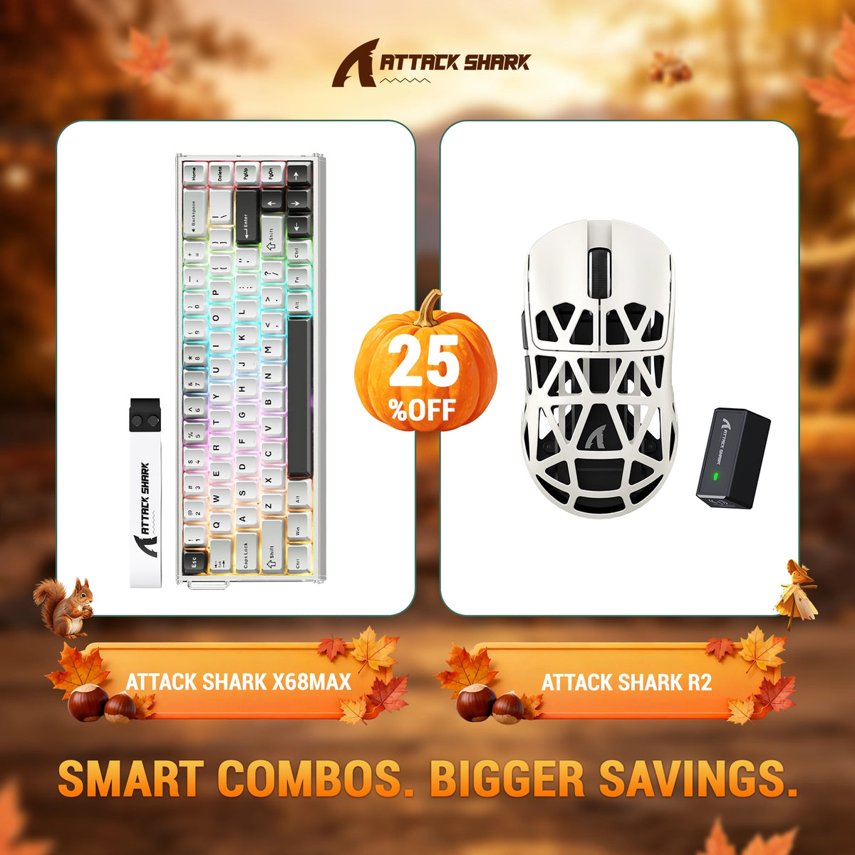 ATTACK SHARK X68 MAX HE Teclado de alumínio com disparo rápido + R2 Mouse gamer sem fio de liga de magnésio — Kit