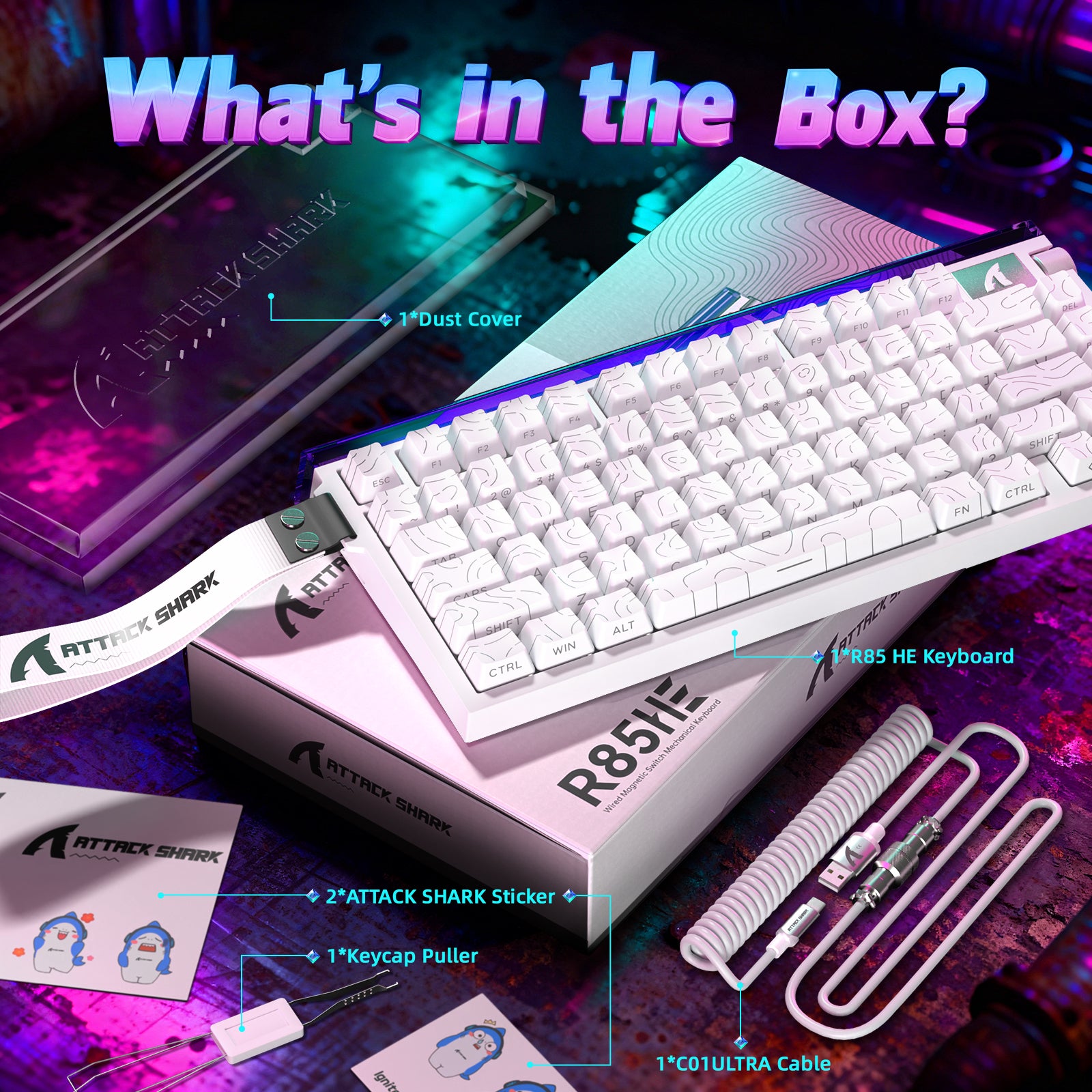 Teclado ATTACK SHARK R85 HE Rapid Trigger com Cabo LED C01ULTRA