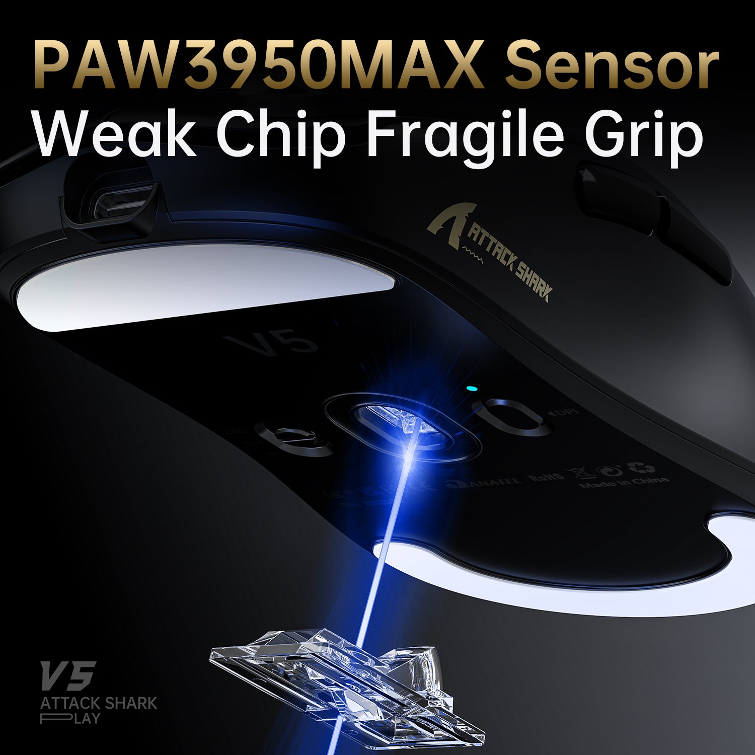 Mouse Gamer Tri-modo Ultra-Leve ATTACK SHARK V5