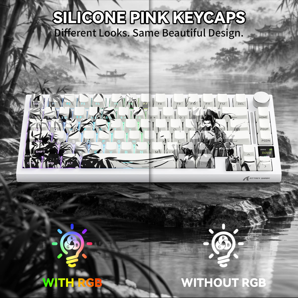 ATTACK SHARK SK02 129 teclas com keycaps PBT impressas na lateral, ANSI/ISO, Cavaleiro Errante