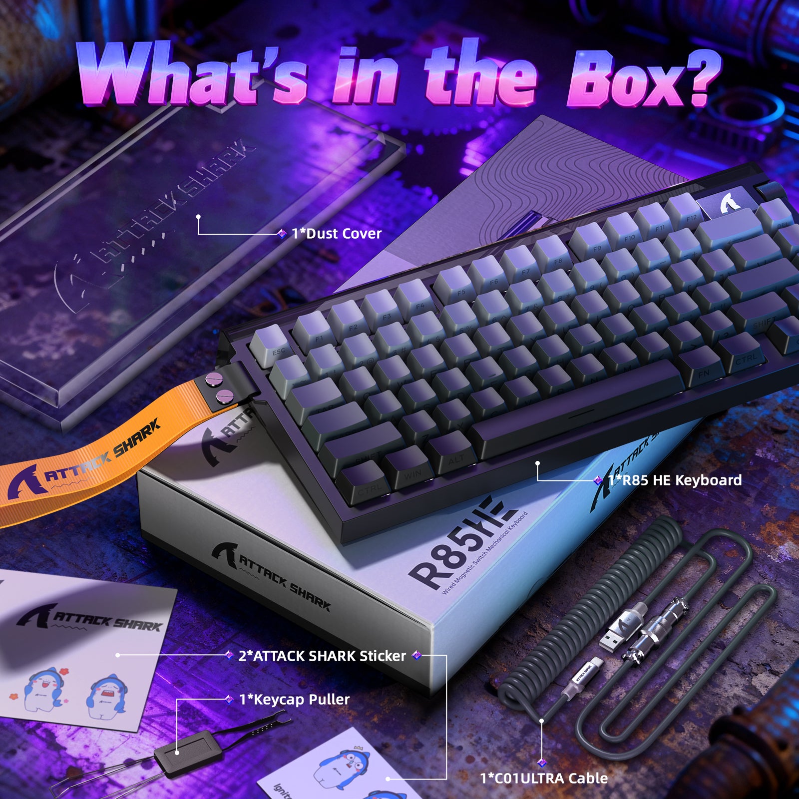 Teclado ATTACK SHARK R85 HE Rapid Trigger com Cabo LED C01ULTRA