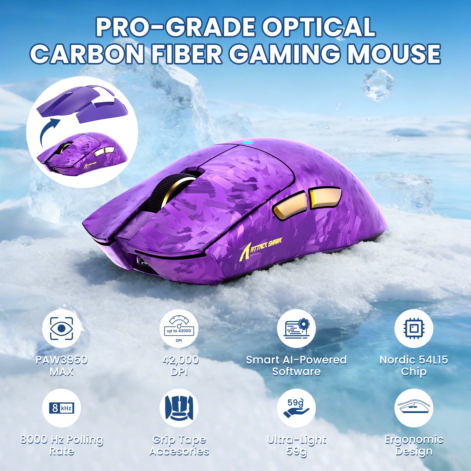 Pacote Gamer ATTACK SHARK R68 HE & X11 ULTRA Fibra de Carbono com Cabo Enrolado C01 ULTRA