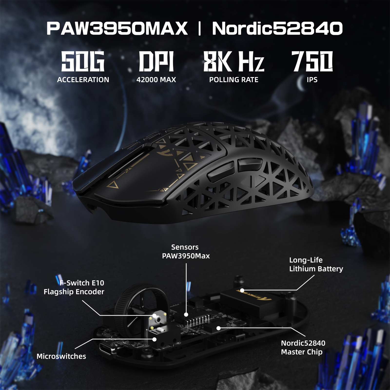 Mouse Gamer Sem Fio ATTACK SHARK R5 ULTRA Fibra de Carbono 8K PAW3950MAX