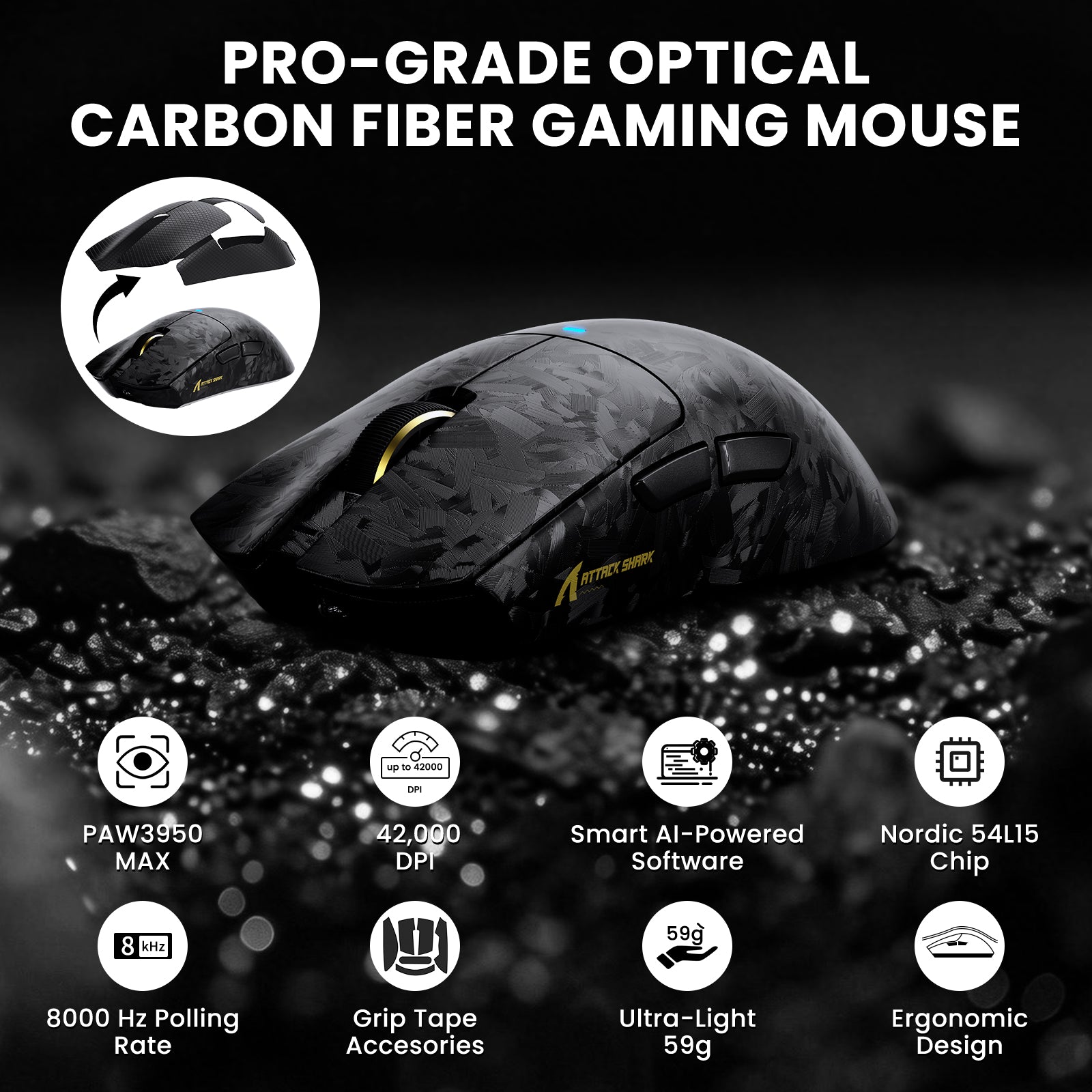 Pacote Gamer ATTACK SHARK R68 HE & X11 ULTRA Fibra de Carbono com Cabo Enrolado C01 ULTRA