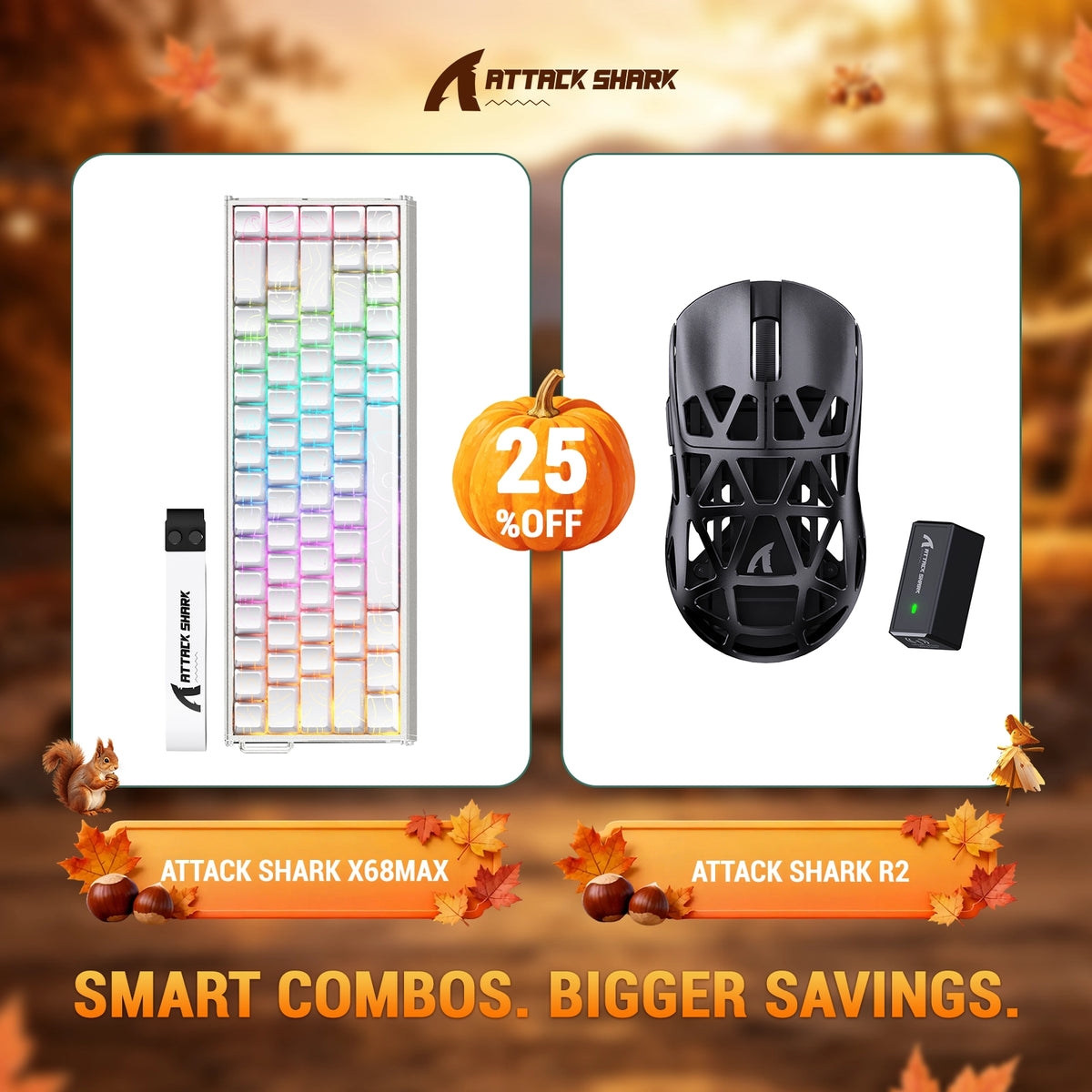 ATTACK SHARK X68 MAX HE Teclado de alumínio com disparo rápido + R2 Mouse gamer sem fio de liga de magnésio — Kit