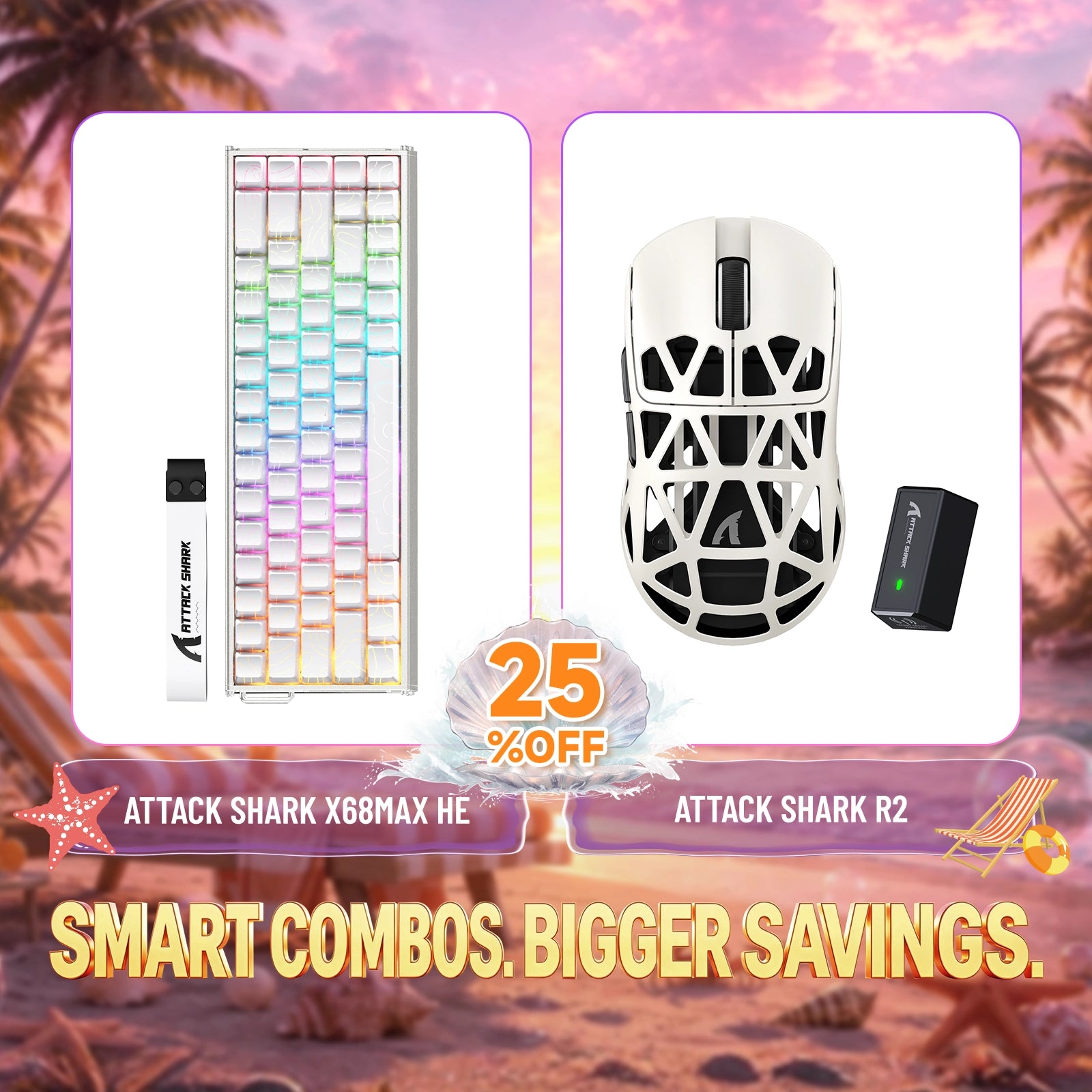 Kit ATTACK SHARK X68MAX HE Teclado Rapid Trigger de Alumínio + Mouse Gamer Sem Fio de Liga de Magnésio R2
