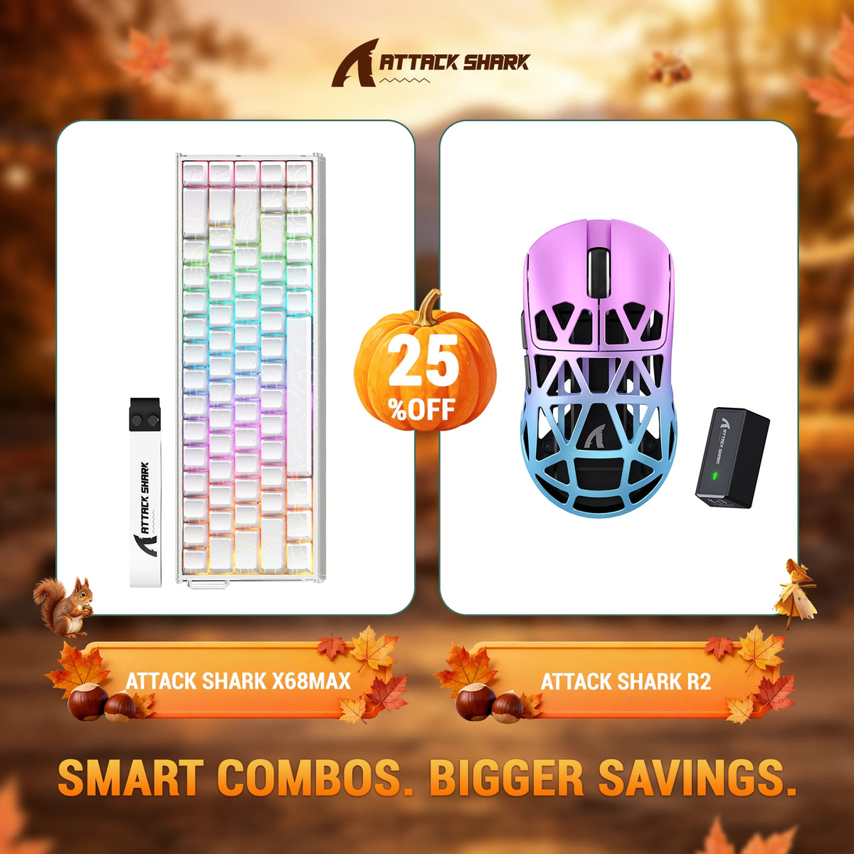 ATTACK SHARK X68 MAX HE Teclado de alumínio com disparo rápido + R2 Mouse gamer sem fio de liga de magnésio — Kit