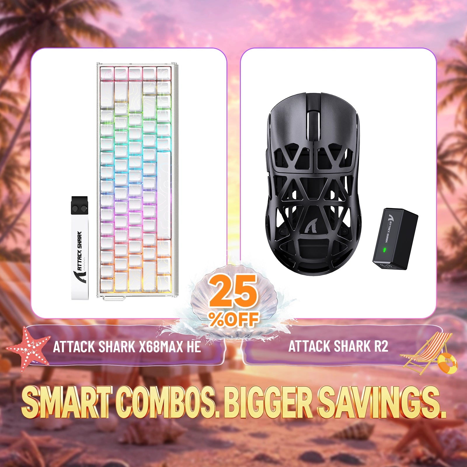 Kit ATTACK SHARK X68MAX HE Teclado Rapid Trigger de Alumínio + Mouse Gamer Sem Fio de Liga de Magnésio R2