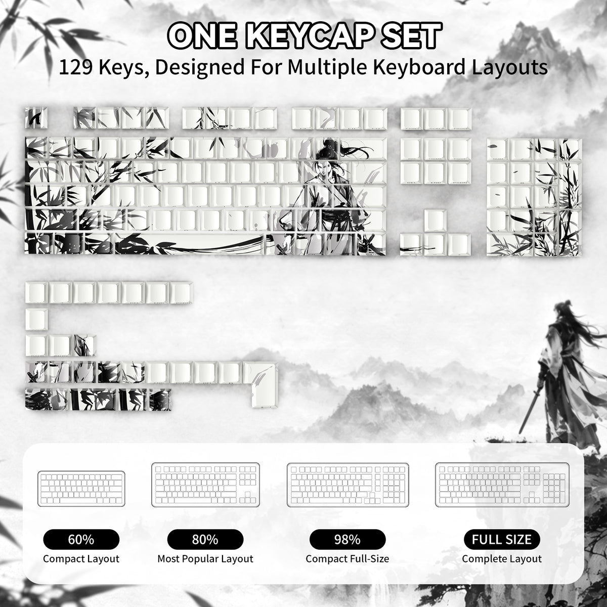 ATTACK SHARK SK02 129 teclas com keycaps PBT impressas na lateral, ANSI/ISO, Cavaleiro Errante