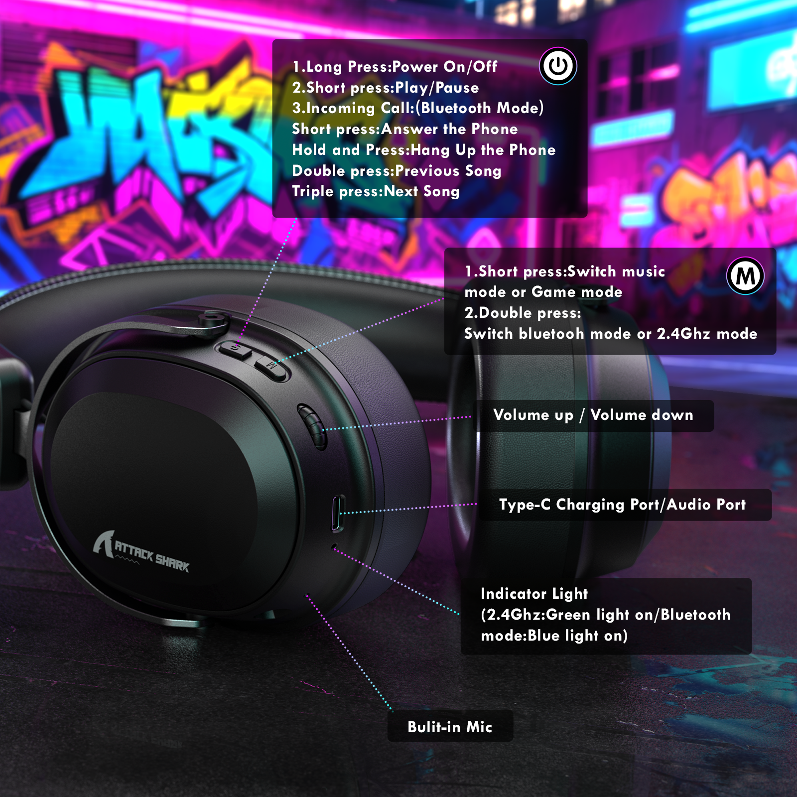 Headset Gamer Sem Fio ATTACK SHARK L30PRO