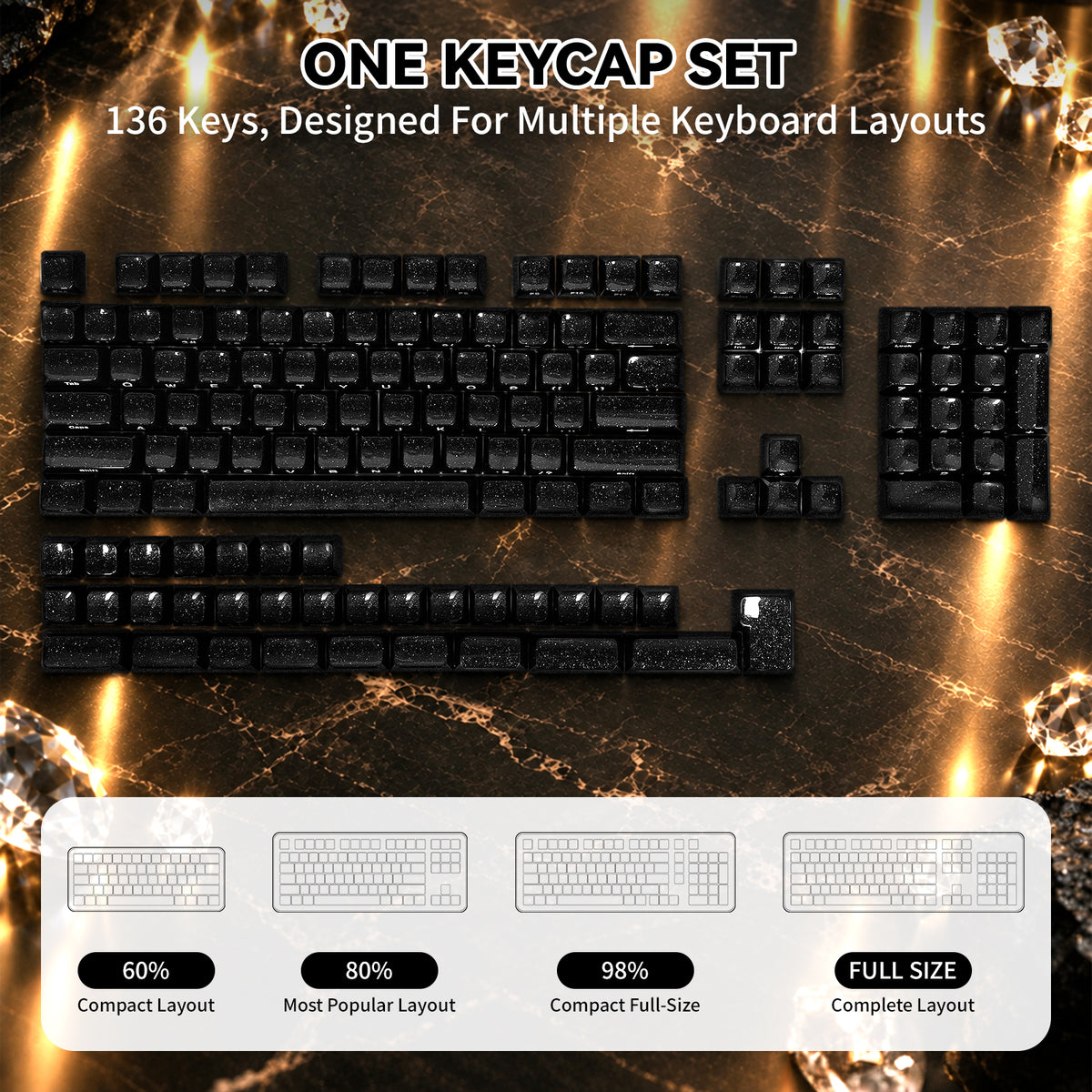 ATTACK SHARK SK03, 136 teclas, keycaps de cristal, perfil ASA, ANSI/ISO