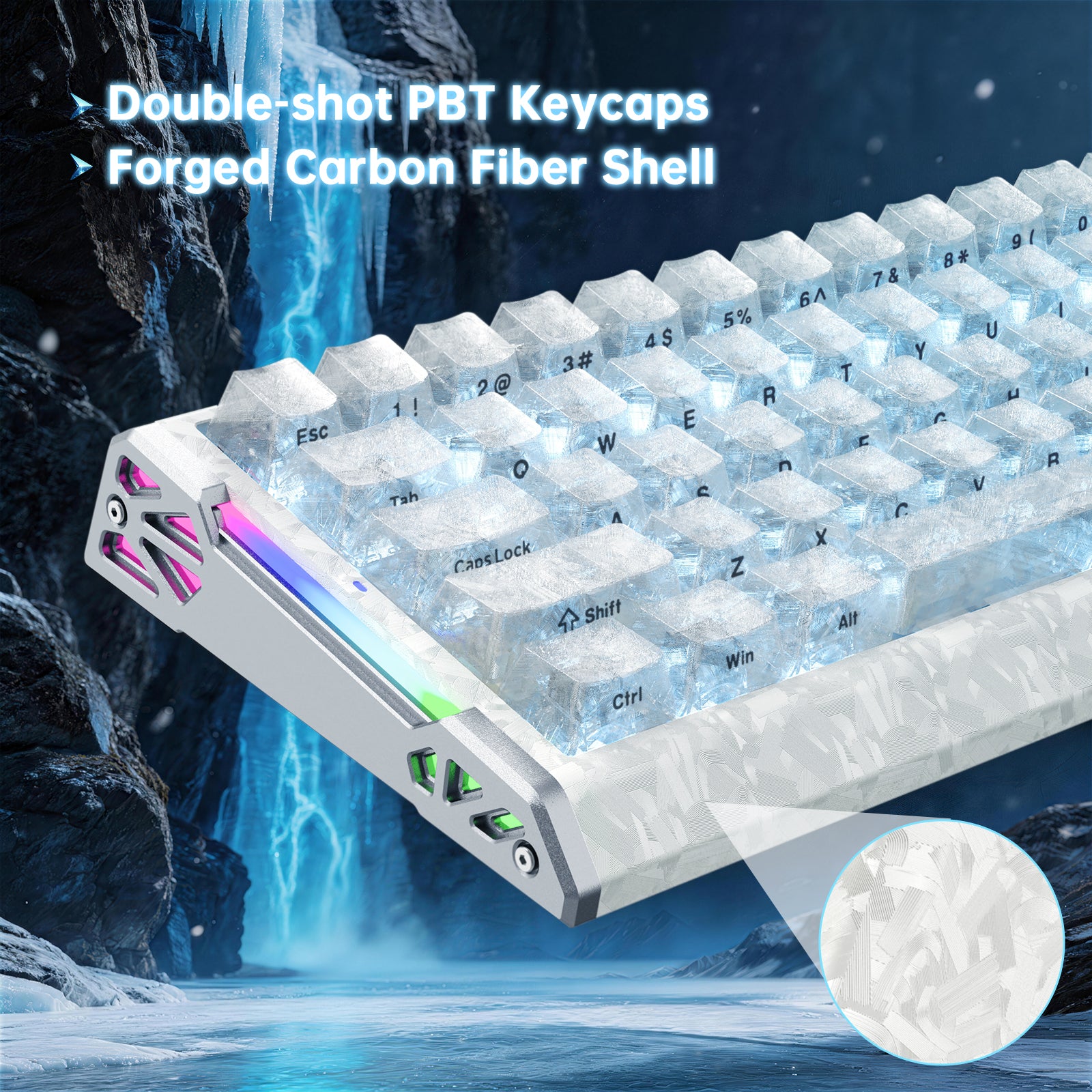 Teclado com Fio ATTACK SHARK R68 HE Rapid Trigger com Switch Magnético em Fibra de Carbono e Cabo RGB Enrolado C01 Ultra