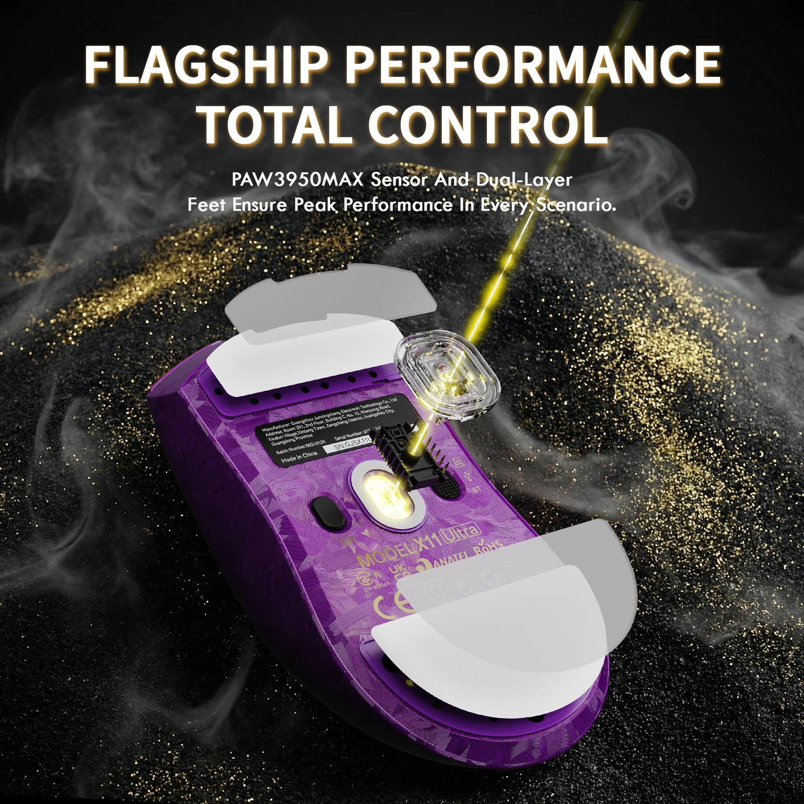 Mouse Gamer Sem Fio ATTACK SHARK X11 ULTRA Fibra de Carbono com Cabo LED Ultra C06