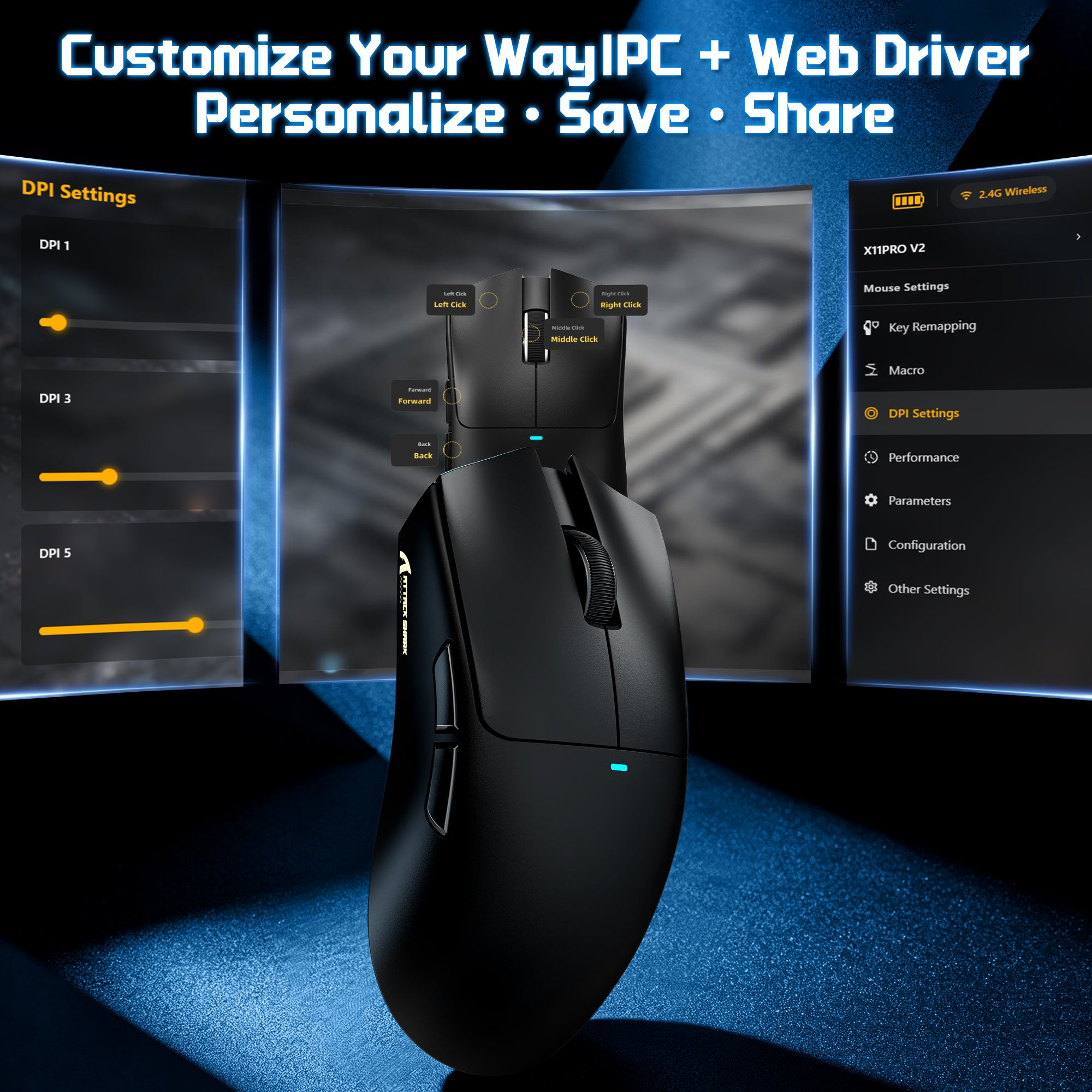 Mouse Gamer Sem Fio ATTACK SHARK X11 PRO V2 com Dock de Carregamento e Tela TFT