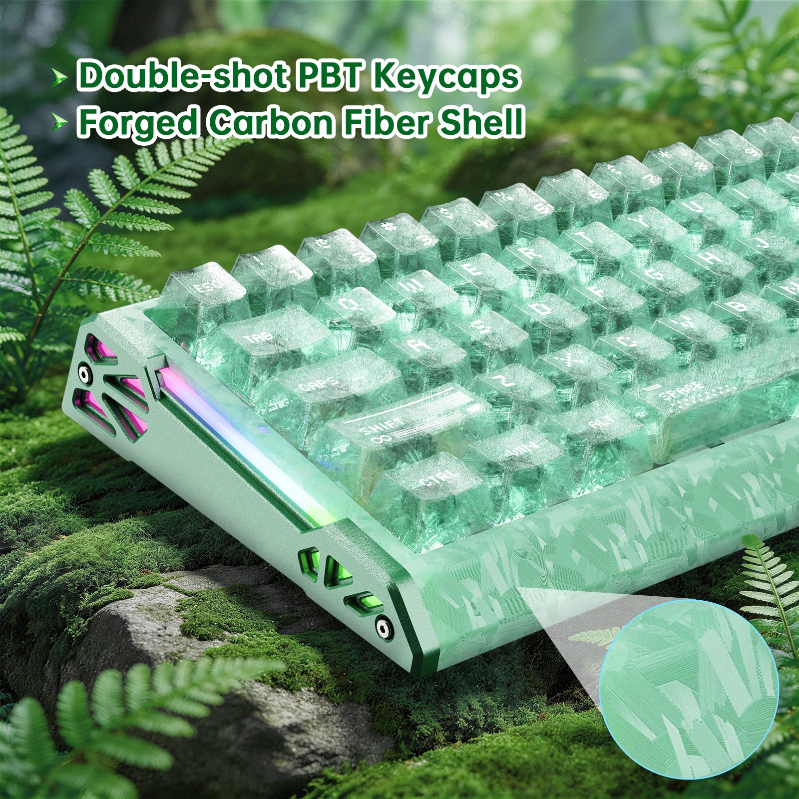 Teclado com Fio ATTACK SHARK R68 HE Rapid Trigger com Switch Magnético em Fibra de Carbono e Cabo RGB Enrolado C01 Ultra