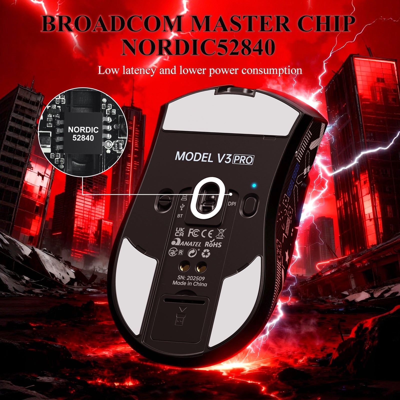 Mouse Gamer Tri-modo Ultra-Leve ATTACK SHARK V3PRO com Dock de Carregamento