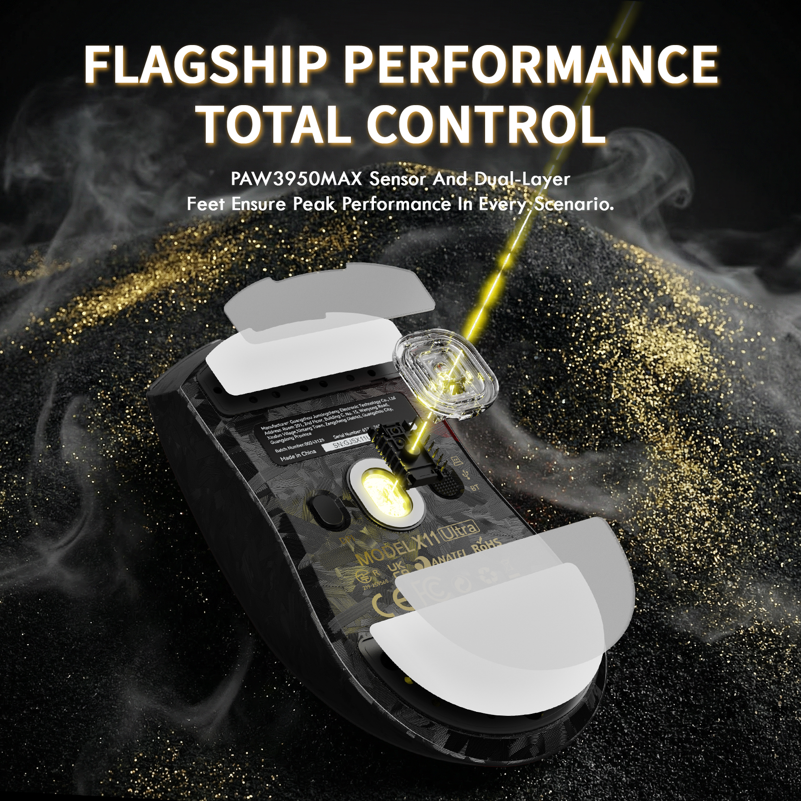 Attack Shark X11 Ultra gaming mouse with PAW3950MAX sensor and dual-layer feet