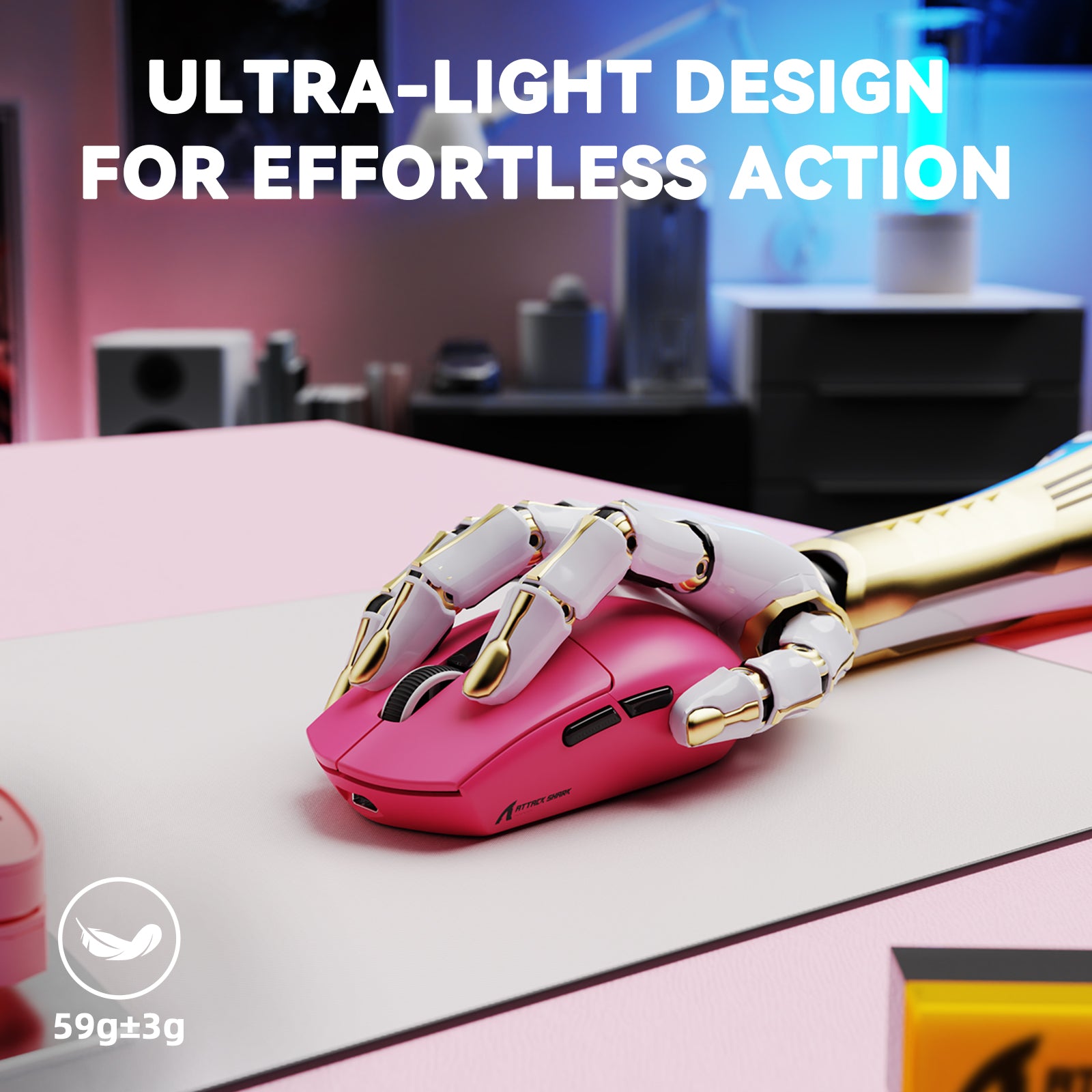 Mouse Gamer Sem Fio ATTACK SHARK G3PRO Tri-mode com Base de Carregamento 25000 DPI Ultraleve