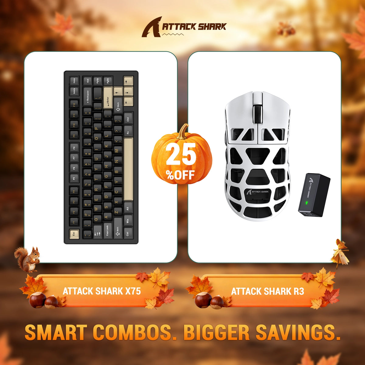 Kit ATTACK SHARK X75 Teclado de Alumínio Completo + Mouse Gamer de Liga de Magnésio R3