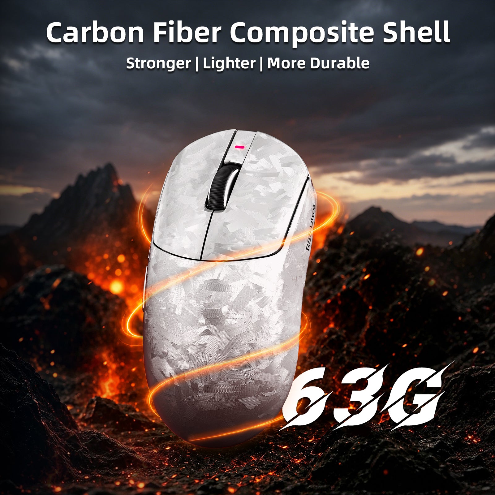 Mouse Gamer Sem Fio ATTACK SHARK RS3 ULTRA Fibra de Carbono PAW3955MAX com Cabo LED Ultra C06