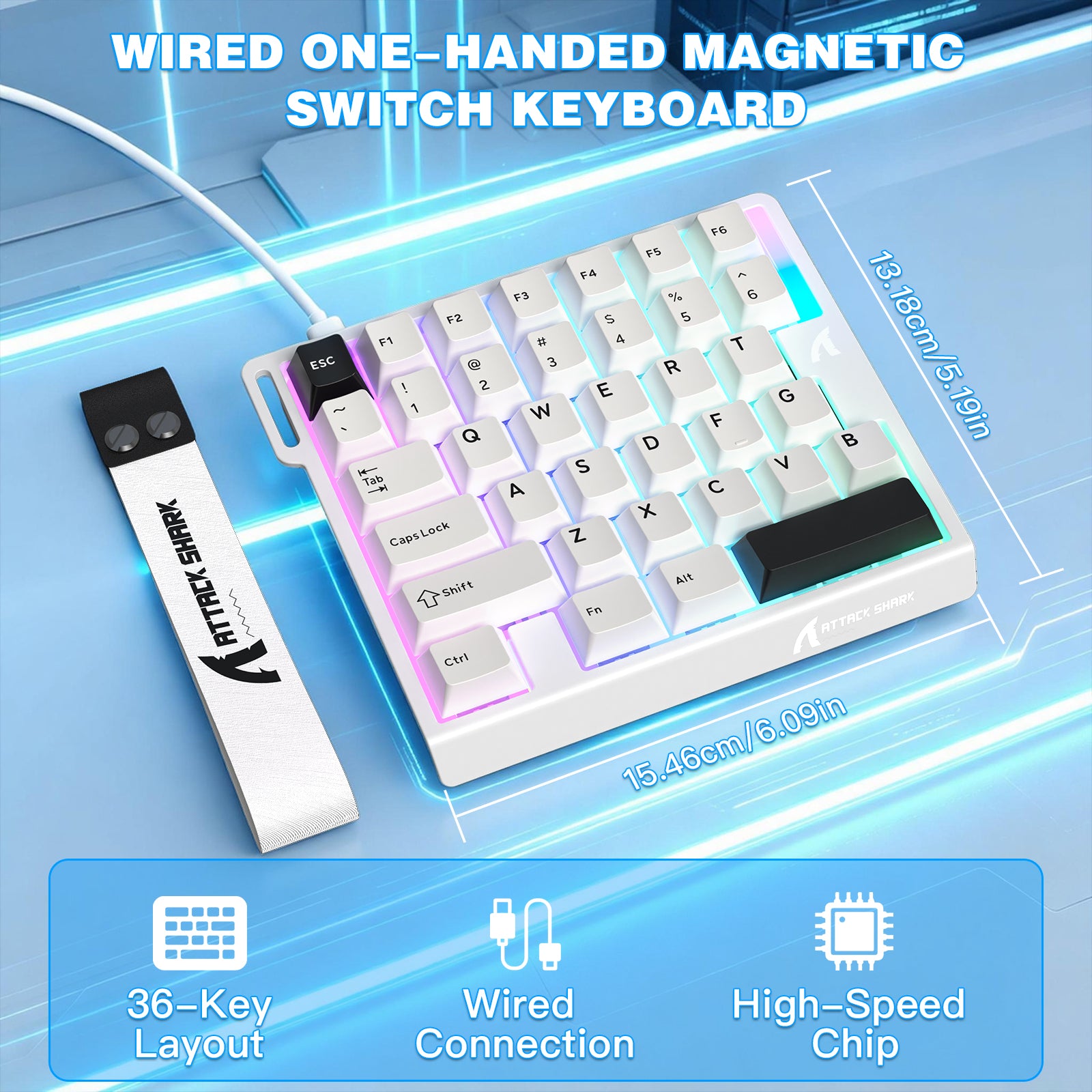 Teclado com Interruptor Magnético de Uma Mão ATTACK SHARK M36 HE
