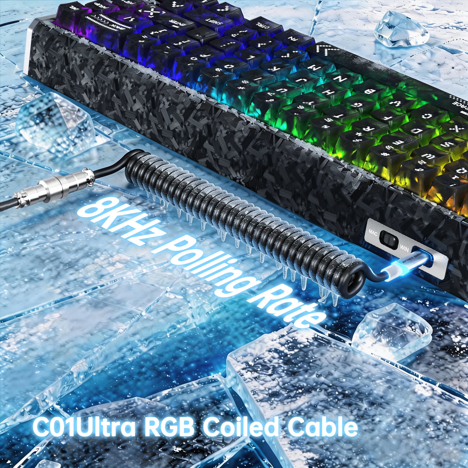 Teclado com Fio ATTACK SHARK R68 HE Rapid Trigger com Switch Magnético em Fibra de Carbono e Cabo RGB Enrolado C01 Ultra