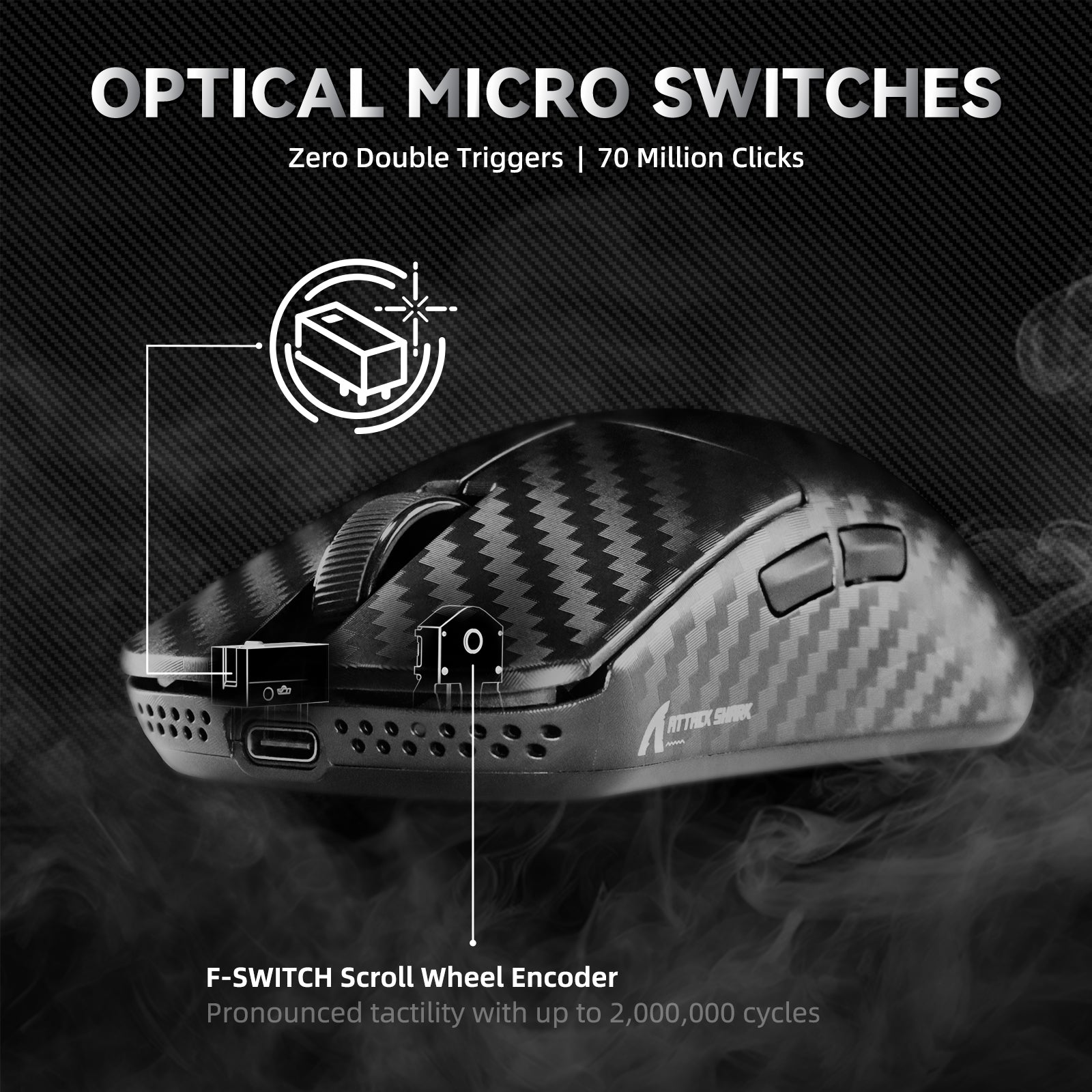 Mouse Gamer Sem Fio ATTACK SHARK R11 ULTRA Fibra de Carbono 8K PAW3950MAX com Cabo LED Ultra C06