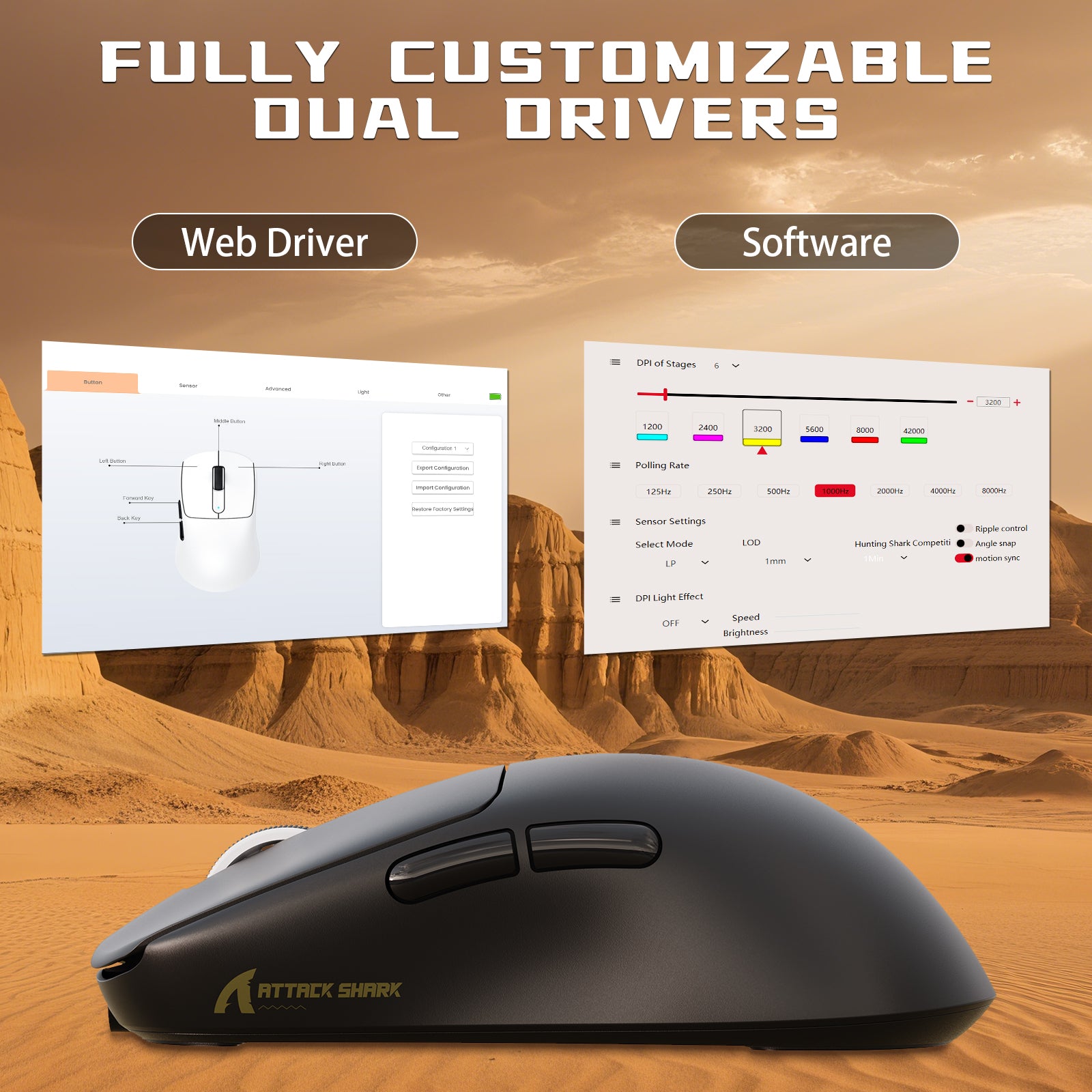 Mouse Gamer Sem Fio ATTACK SHARK V5 8KHz PAW3950MAX com Cabo C06 Ultra