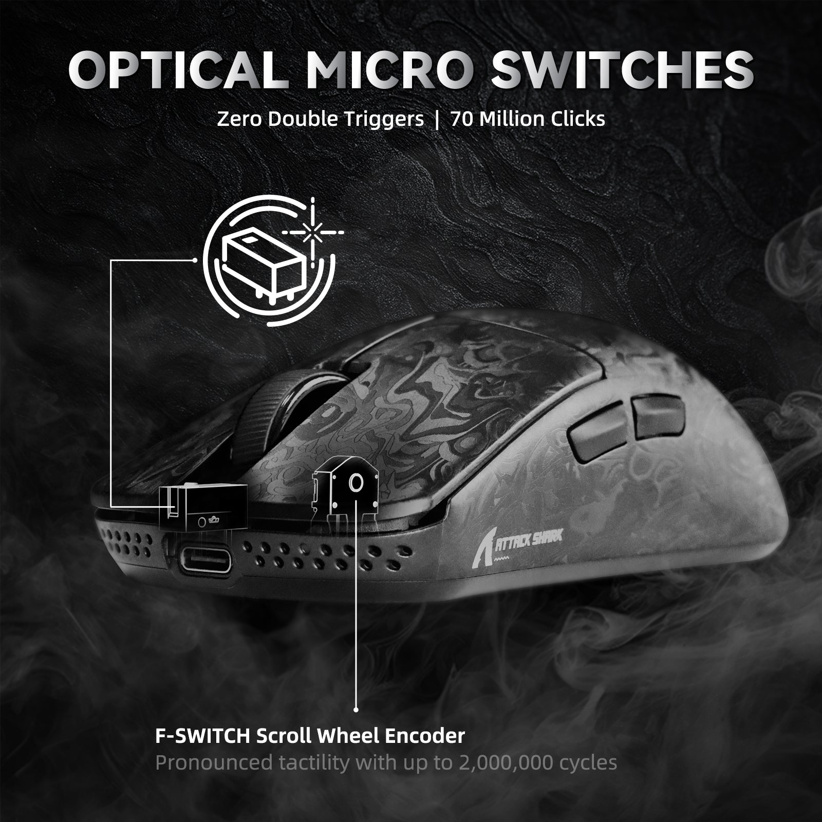 Mouse Gamer Sem Fio ATTACK SHARK R11 ULTRA Fibra de Carbono 8K PAW3950MAX com Cabo LED Ultra C06