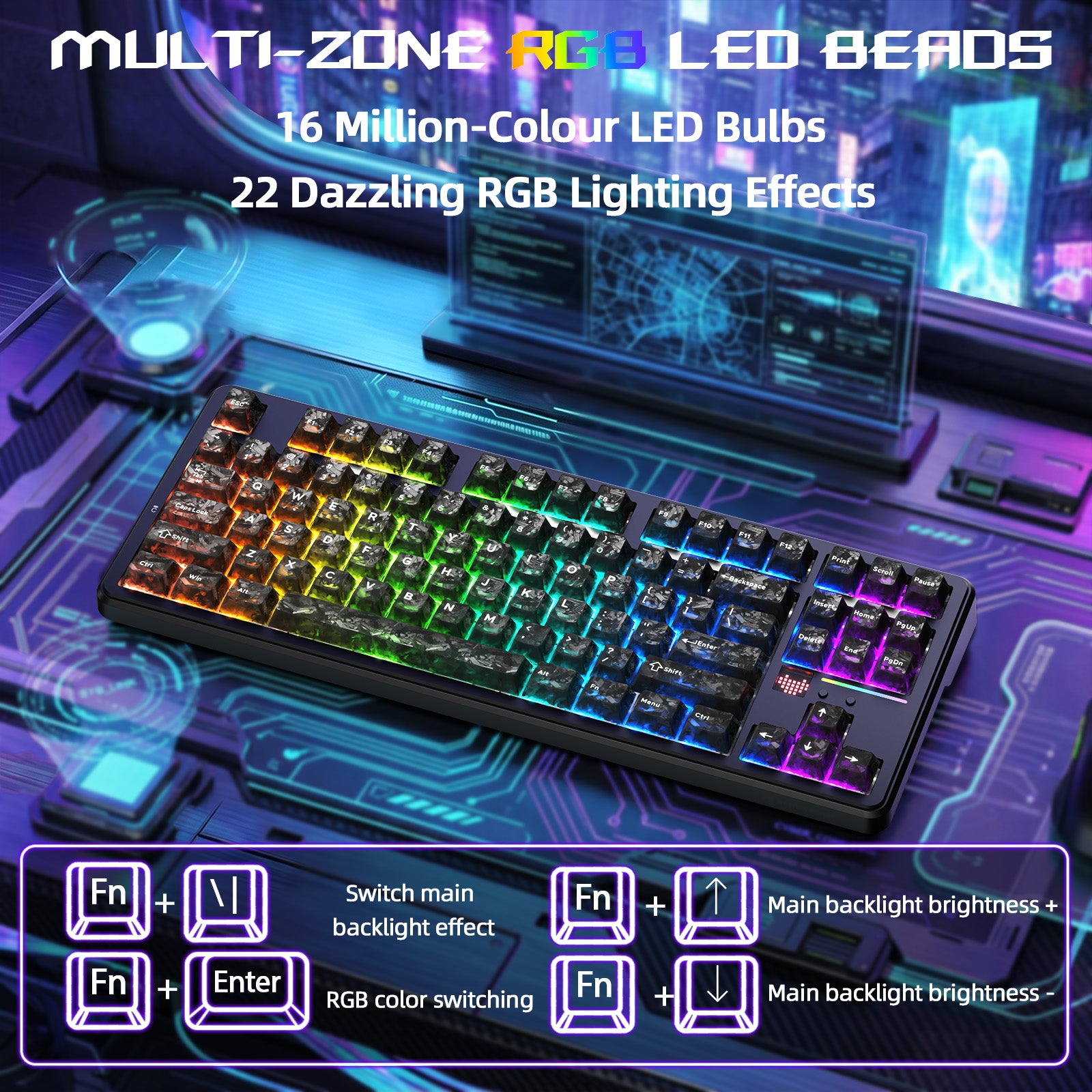 Teclado Gamer Sem Fio ATTACK SHARK X87 ULTRA com Receptor 8KHz e Cabo Enrolado RGB